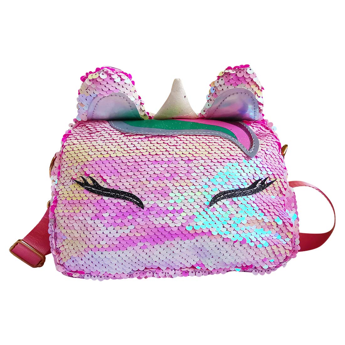 House of Queens Women's Unicorn Sequin Glitter Crossbody Shoulder Purse Satchel Tote Shell Bag (Light Pink)