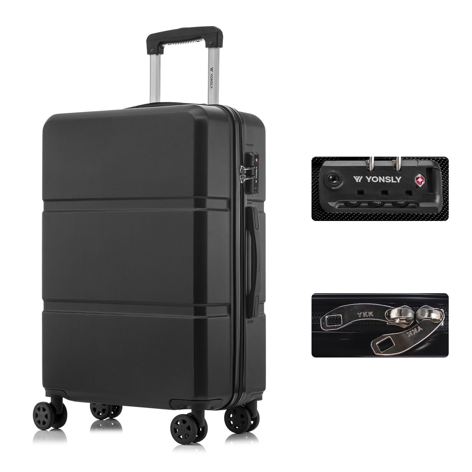 yonsly Koffer Suitcase, Trolley Reisekoffer, Rollkoffer Handgepäck mit 4 Rollen 360°, ABS Hartschalen, Sicherheitsschloss, Weicher Gummigriff, 210D-Futter