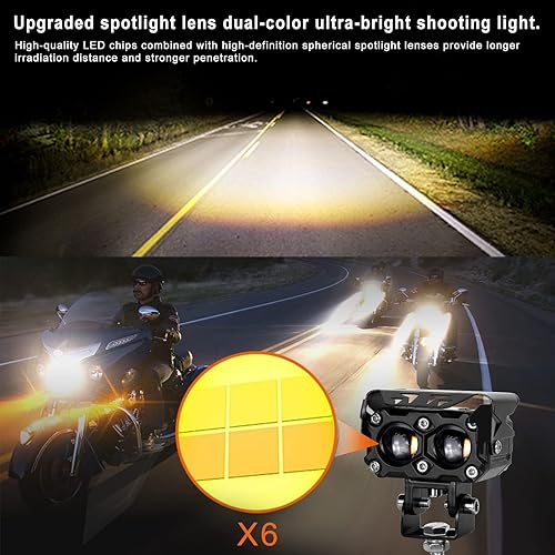 Miniatura 5 de Kawell Luces de conducción LED de 40 W, vainas auxiliares de luz de trabajo con punto de niebla IP68, impermeable, doble color para motocicleta,