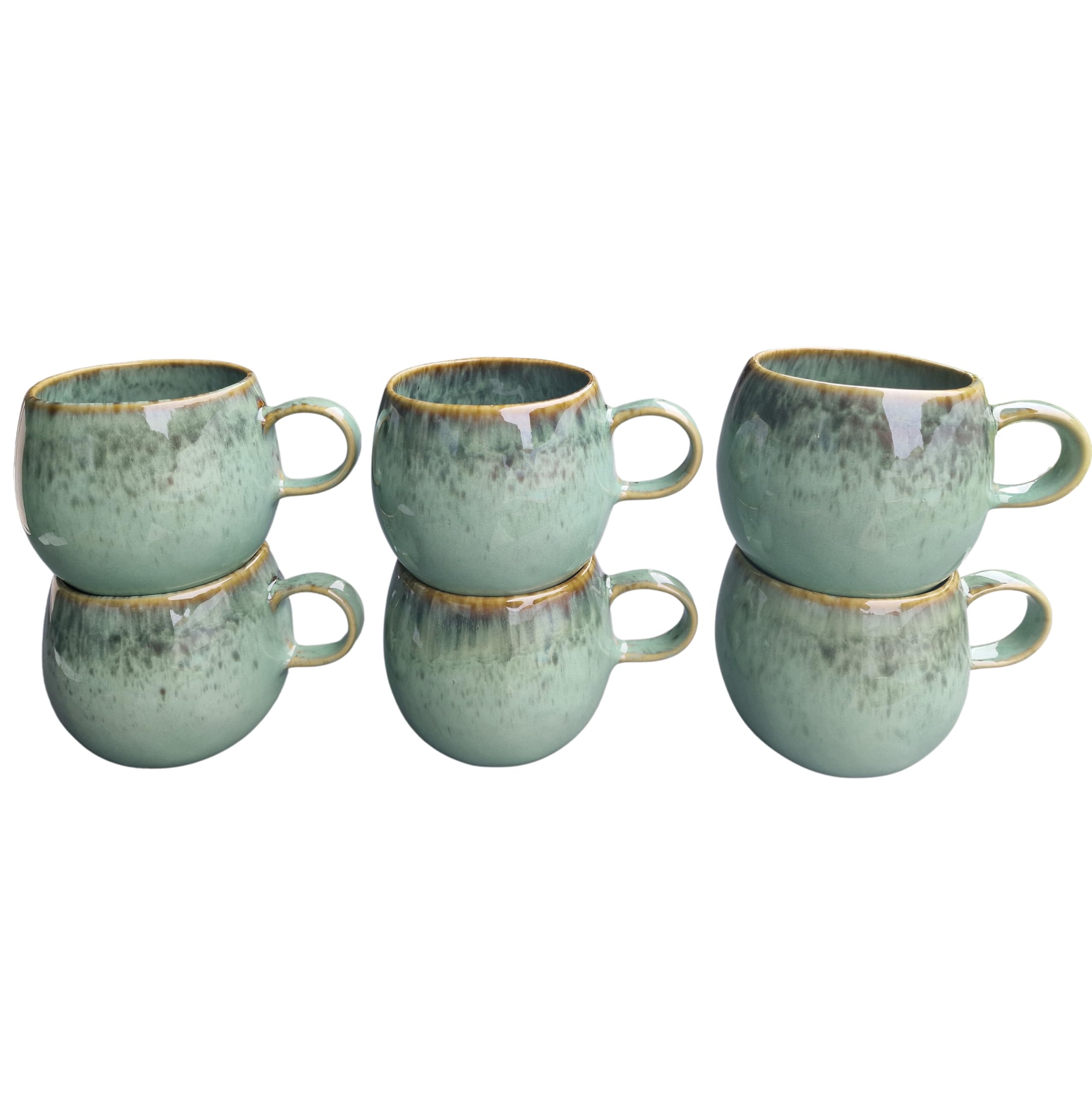 PintoCer Lot De 6 Tasses Céramique Grès Avec Poignée 500ml - Café, Thé, Lait, Chocolat Chaud - Lave-Vaisselle & Micro-Ondes
