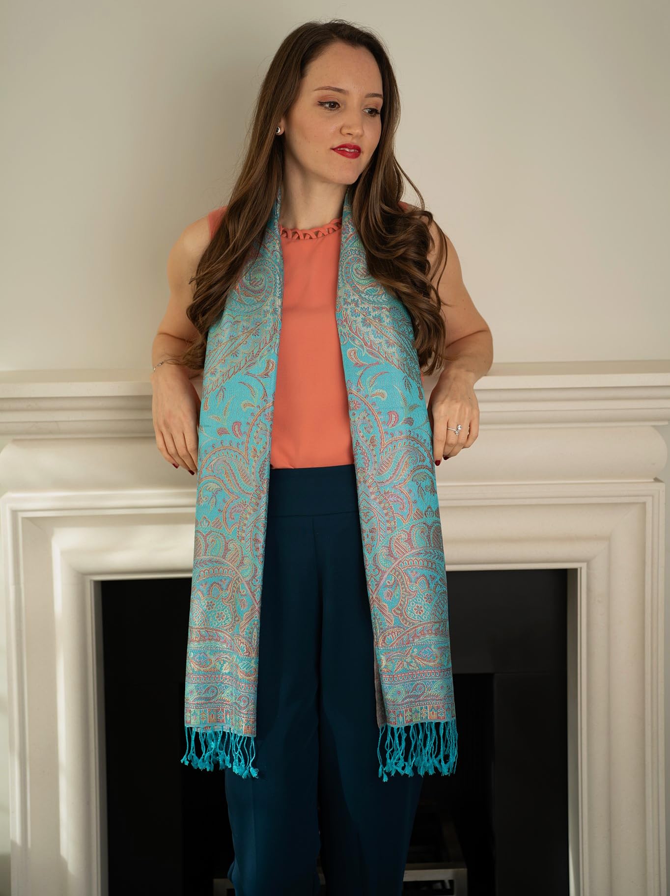 Sciarpa di seta multicolore Aqua Metallic Paisley, Sciarpa di seta, Sciarpa leggera, Sciarpa da donna, Regalo per lei, Sciarpa da spalla, Sciarpa estiva, Sciarpa primaverile, Multicolore, W: