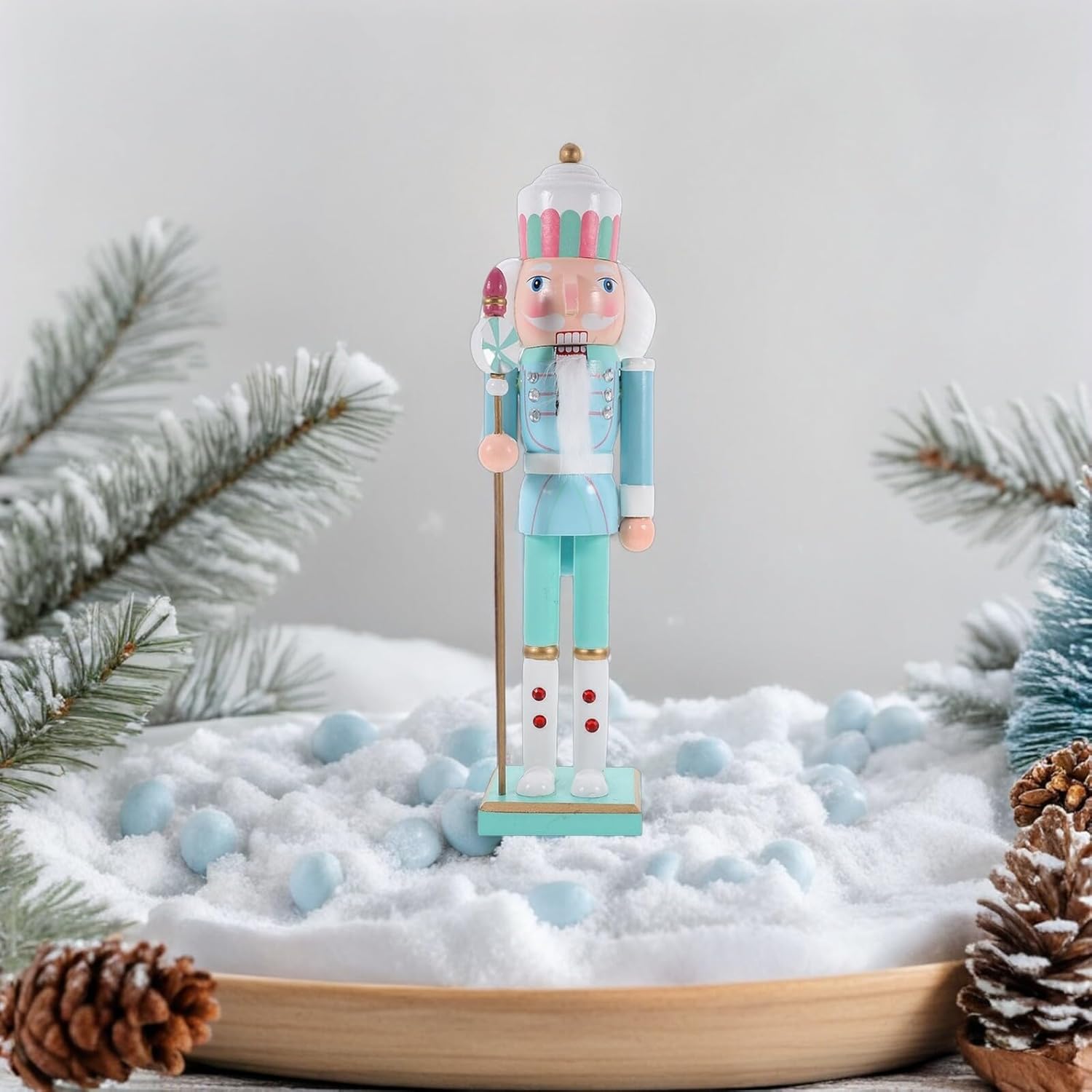 38cm Traditional Nutcracker Soldier Figurine Christmas Nutcracker Decoration Wooden Macaron Color Holiday Party Table Decor for Festive Home Display