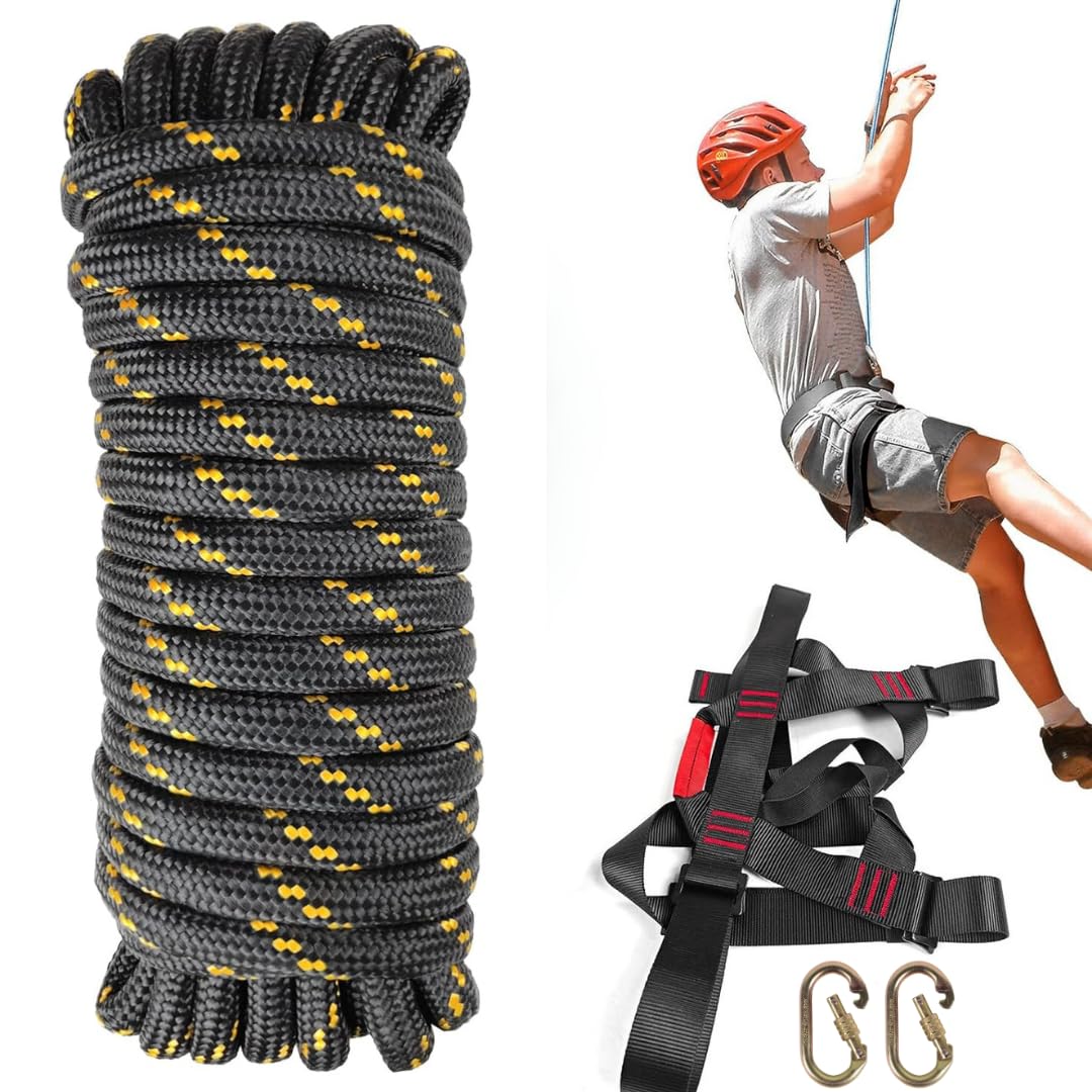 White Tech Climbing Rope Kit (10.5MM 50Mtr) Static High Strength Safety Rope, Hiking Climbing Fire Escape Rappelling