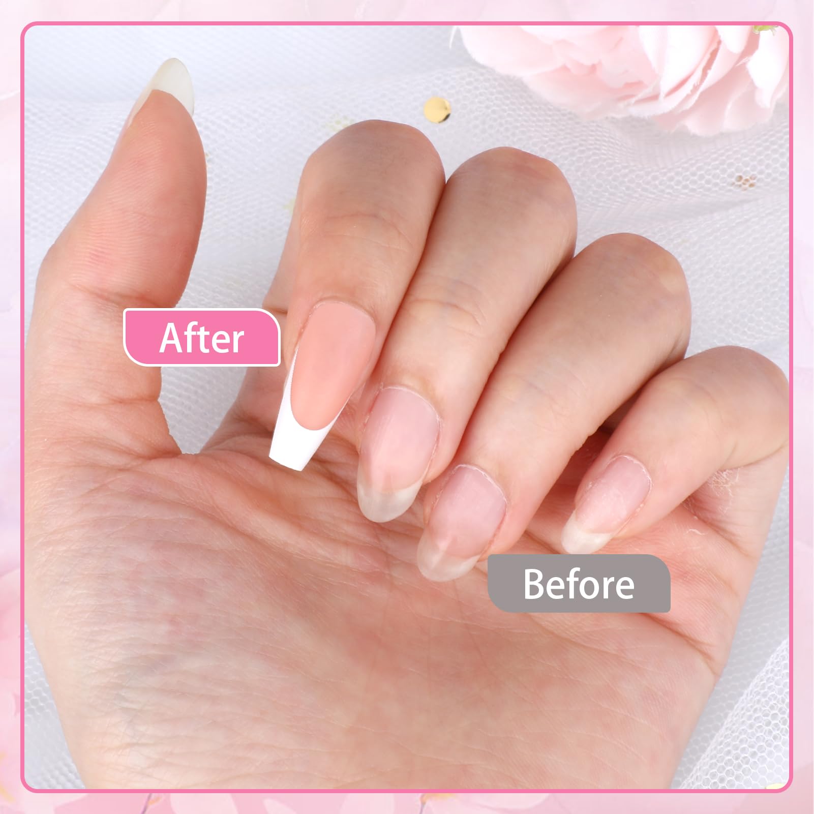 JSRQT 240Pcs French Gel False Nails, Long Coffin Full Cover Artificial French Tip Fake Nails - Image 4