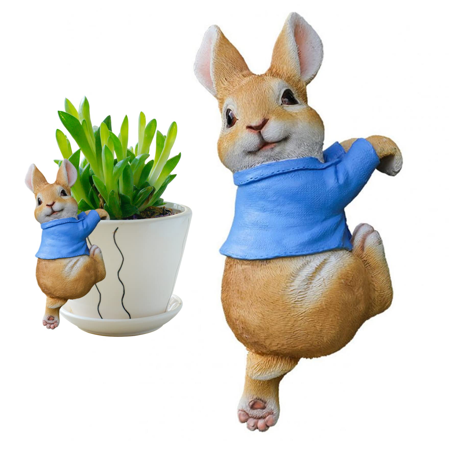 Ornements de jardin de lapin bleu pour pot suspendu et décorations de Pâques extérieurs
