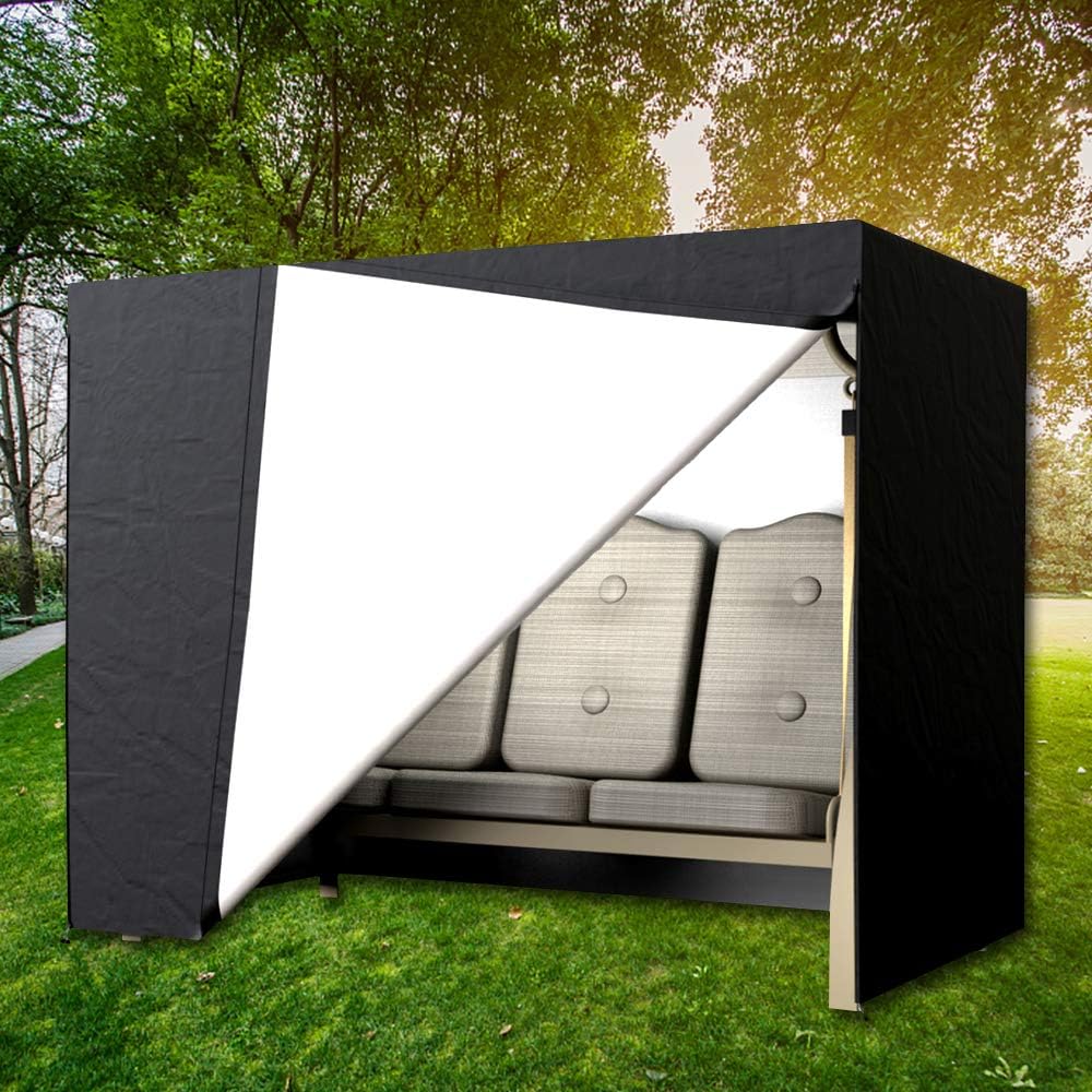 Jetcloud Garden Swing Seat Cover 3 Seater Waterproof Outdoor Heavy Duty 210D Black Swing Seat Hammock Cover Patio Furniture Protective Cover 220x170x125CM
