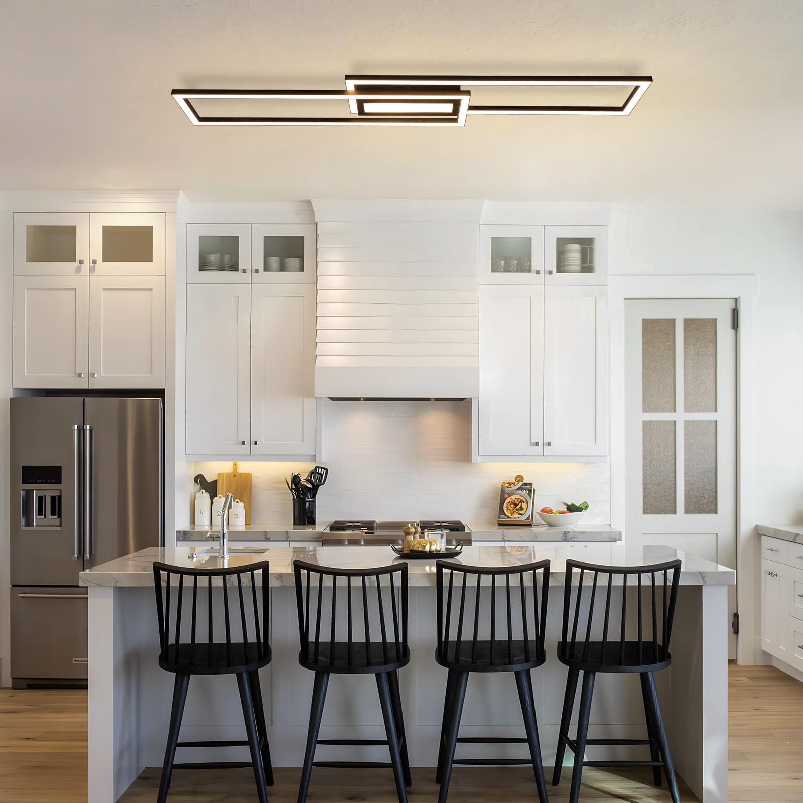Homefire LED Deckenlampe Wohnzimmer Deckenleuchte 95cm - 50W küchenlampe Modern Wohnzimmerlampe Dimmbar mit Fernbedienung Schwarz Schlafzimmerlampe mit Memory-Funktion für Schlafzimmer Küche