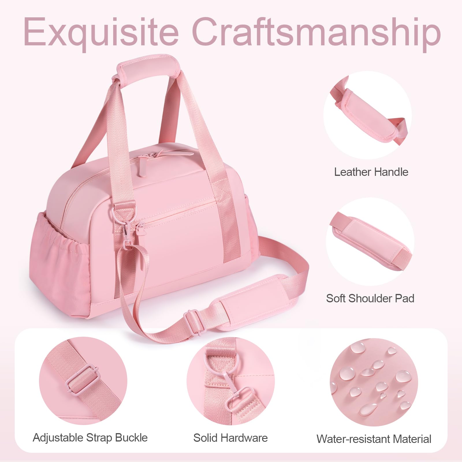Mini bolsa de gimnasio para mujeres y niñas, pequeña bolsa de gimnasio con compartimento húmedo, impermeable, bonita bolsa de deporte para entrenamiento, Rosa, 14 pulgadas, pequeño