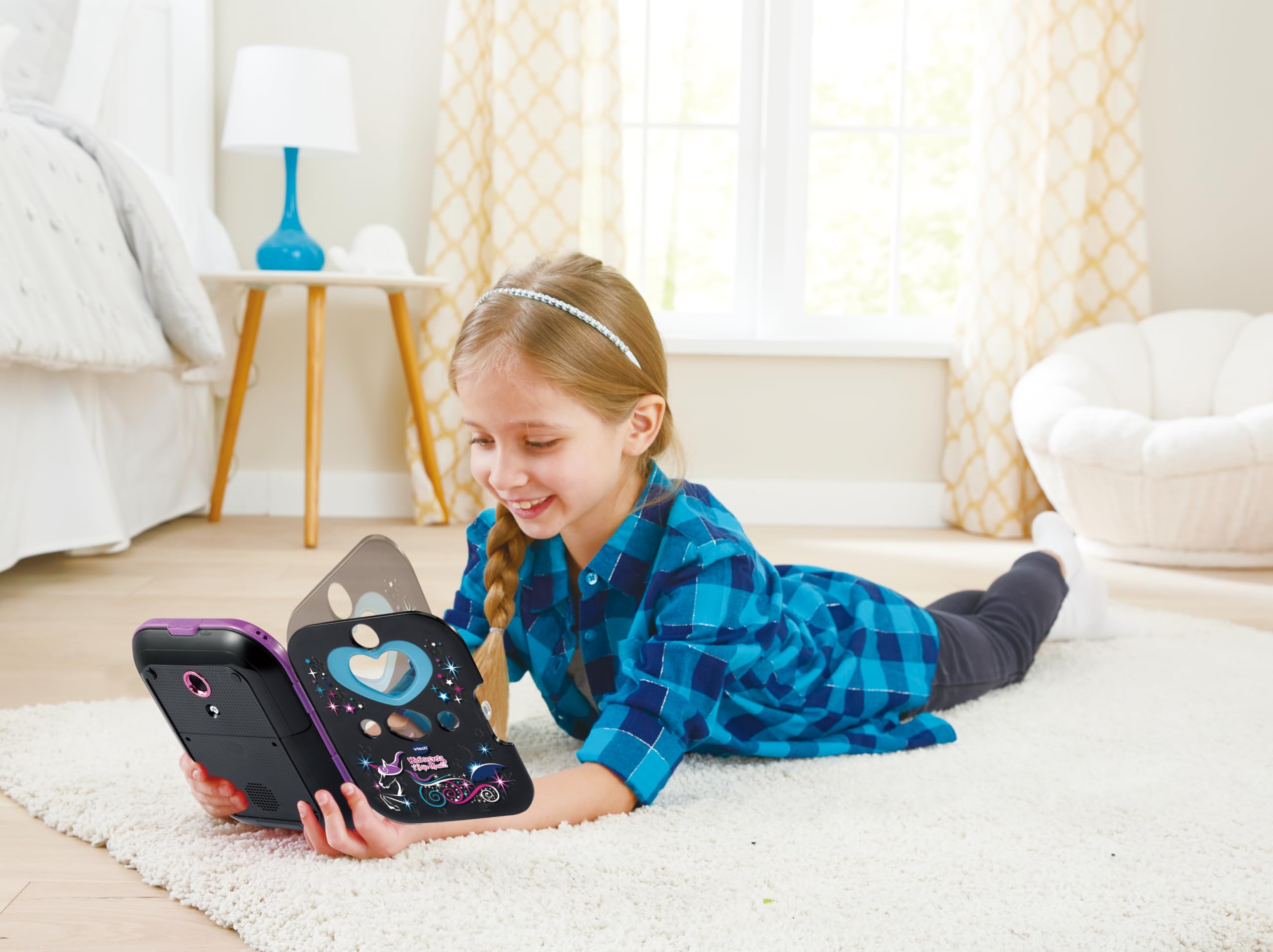 VTech KidiSecrets Selfie Music 2.0 Black Version, interaktives geheimes Tagebuch für Kinder mit Dual-Kamera und MP3, elektronisches Tagebuch mit Tastatur, italienische Sprache, Batterien im