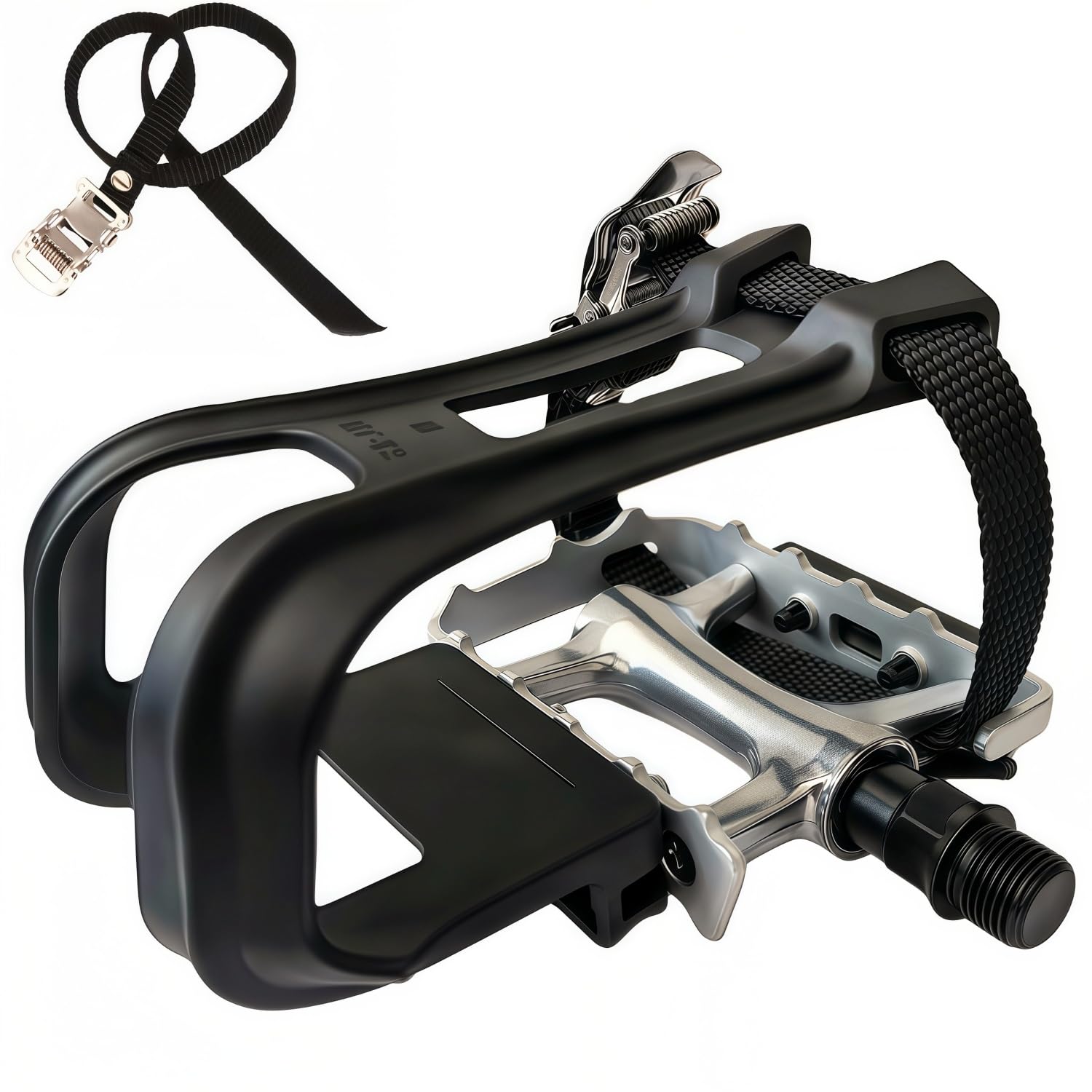 YBEKI All-Terrain Bicycle Pedals with Toe Clips & Adjustable Foot Straps - Dual-Purpose Resin/Alloy Hybrid - 9/16 Inch (14.3 mm) Spindle - For Indoor/Outdoor, Spinning, Road Bike & Mountain Bike