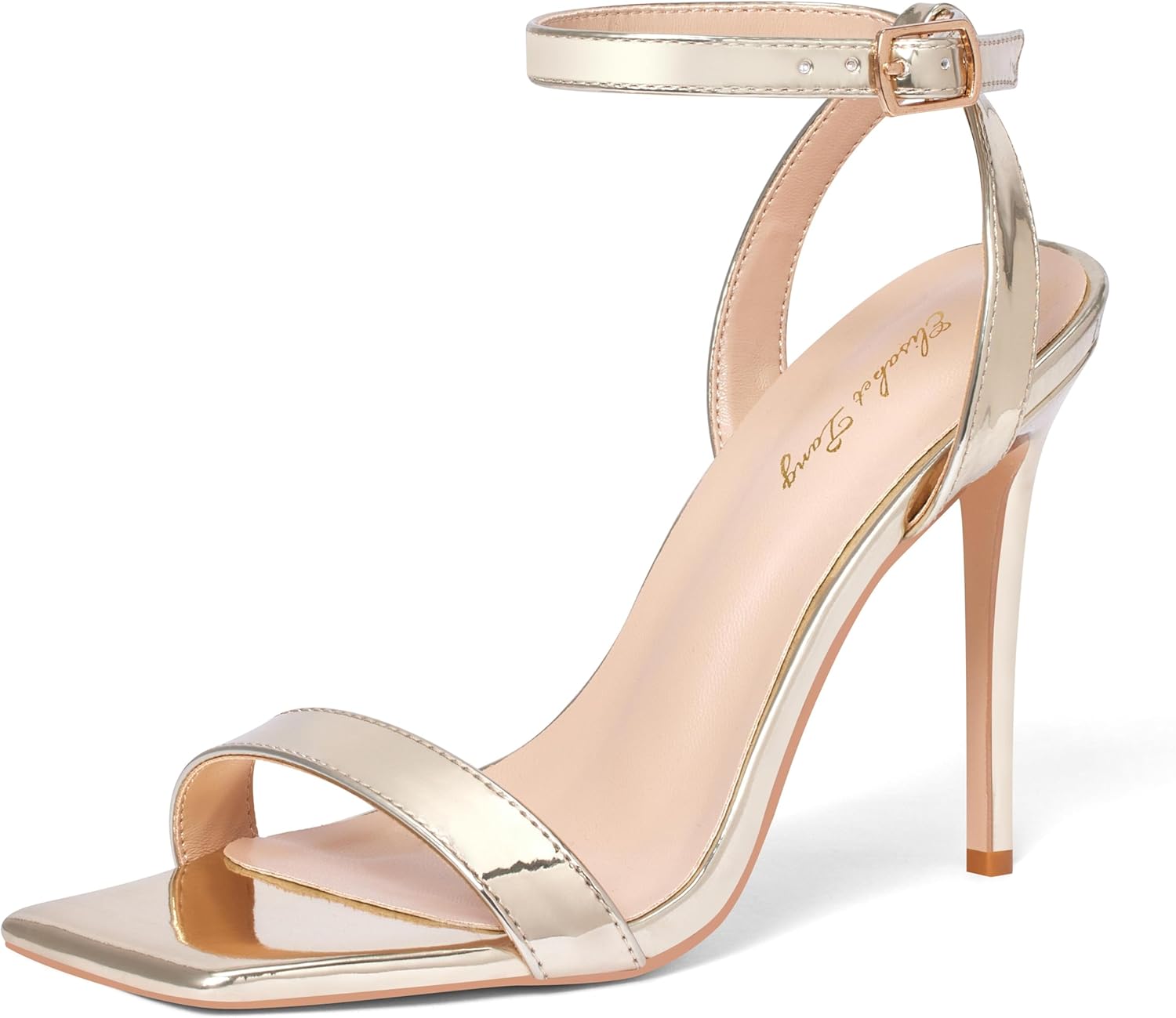 Elisabet Tang Women's Stiletto Heels Ankle Strap Open Square Toe Heeled Sandals Sexy Comfort Strappy Dress High Heel Shoes Lace Up Wedding Party Sandals Shoes
