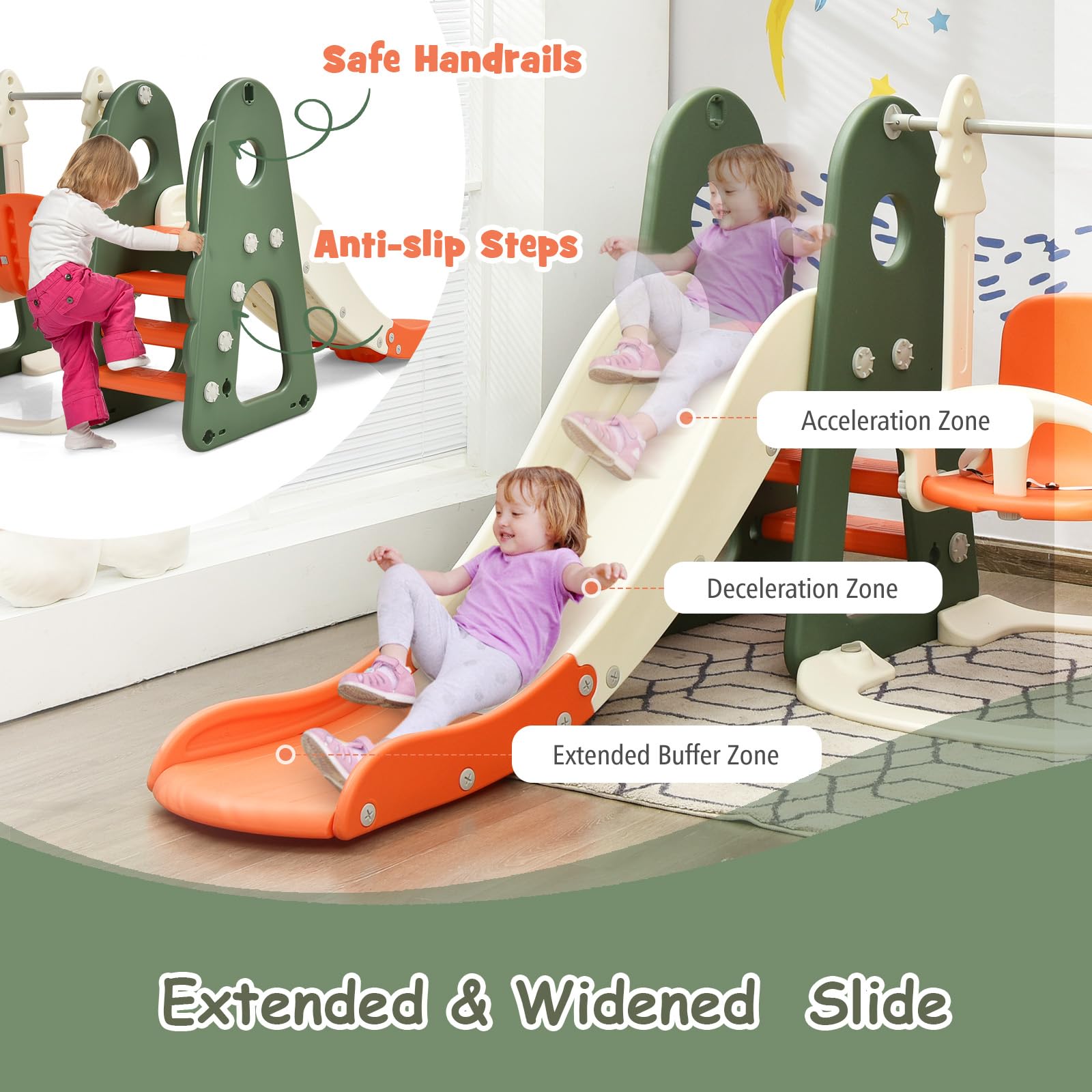 HOMASIS 6 in 1 Scivolo per Bambini con Altalena, Canestro da Basket & Scala da Arrampicata & Porta da Calcio & Buca da Golf, Parco Giochi Educativo per Bambini, 3+ Anni (Colorato)