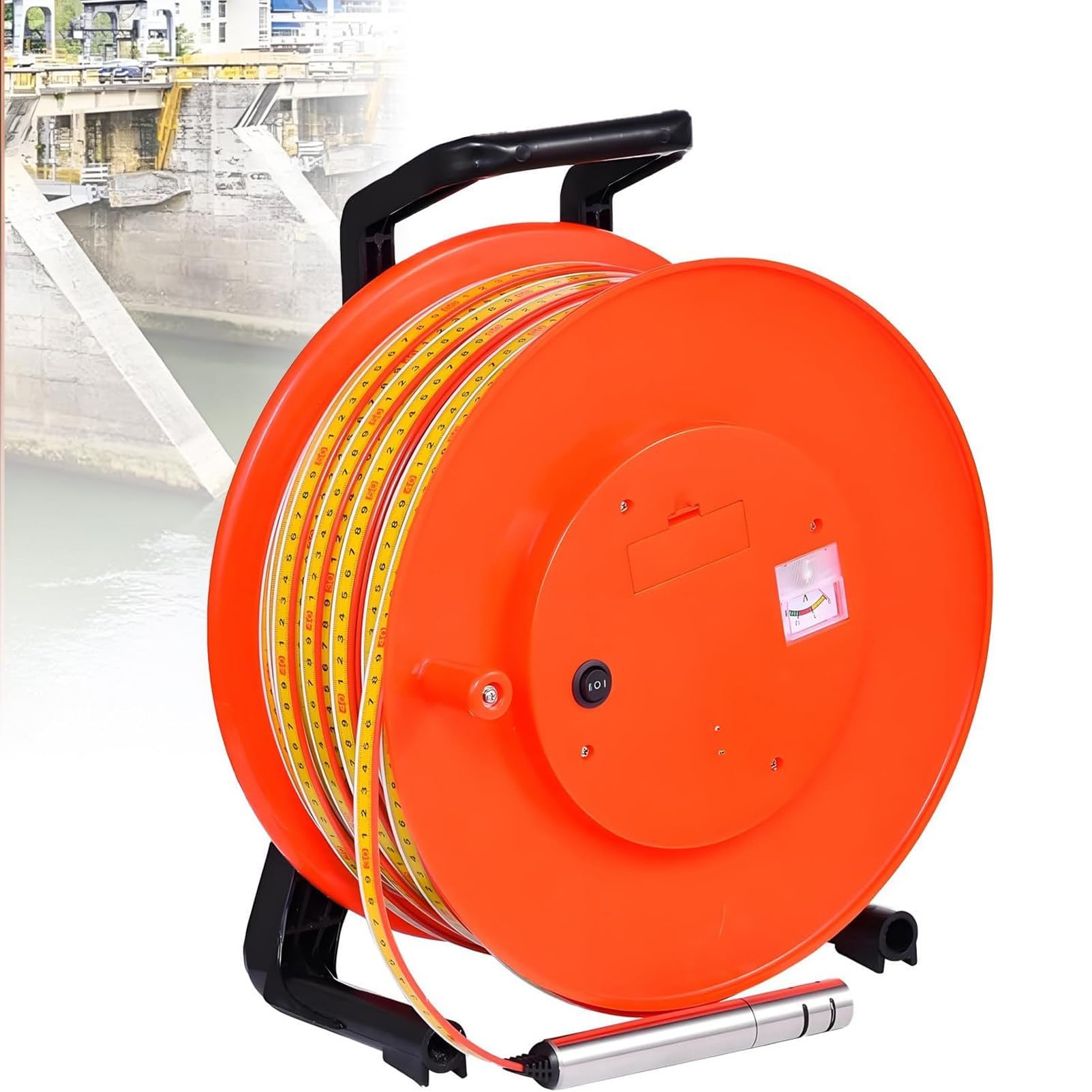 Ofyphth 10m-500m Portable Deep Well Water Level Meter Indicator, Portable Deep Well Gauge, Steel Tape Ruler for Depths Up to 500m, for Borehole Depth Measurement. 400m