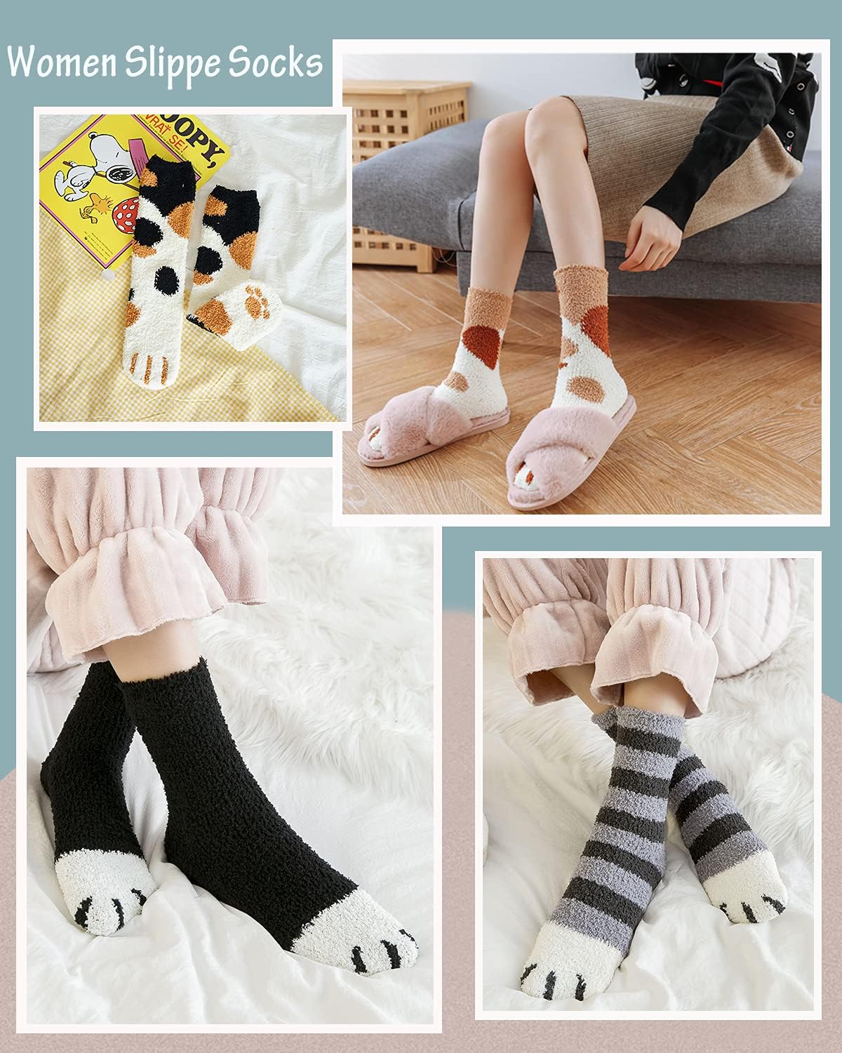 Ginmewrae Fuzzy Socks for Women Cozy Soft Fluffy Slipper Socks Home Sleeping Warm Socks Stocking Stuffer Gift for Women