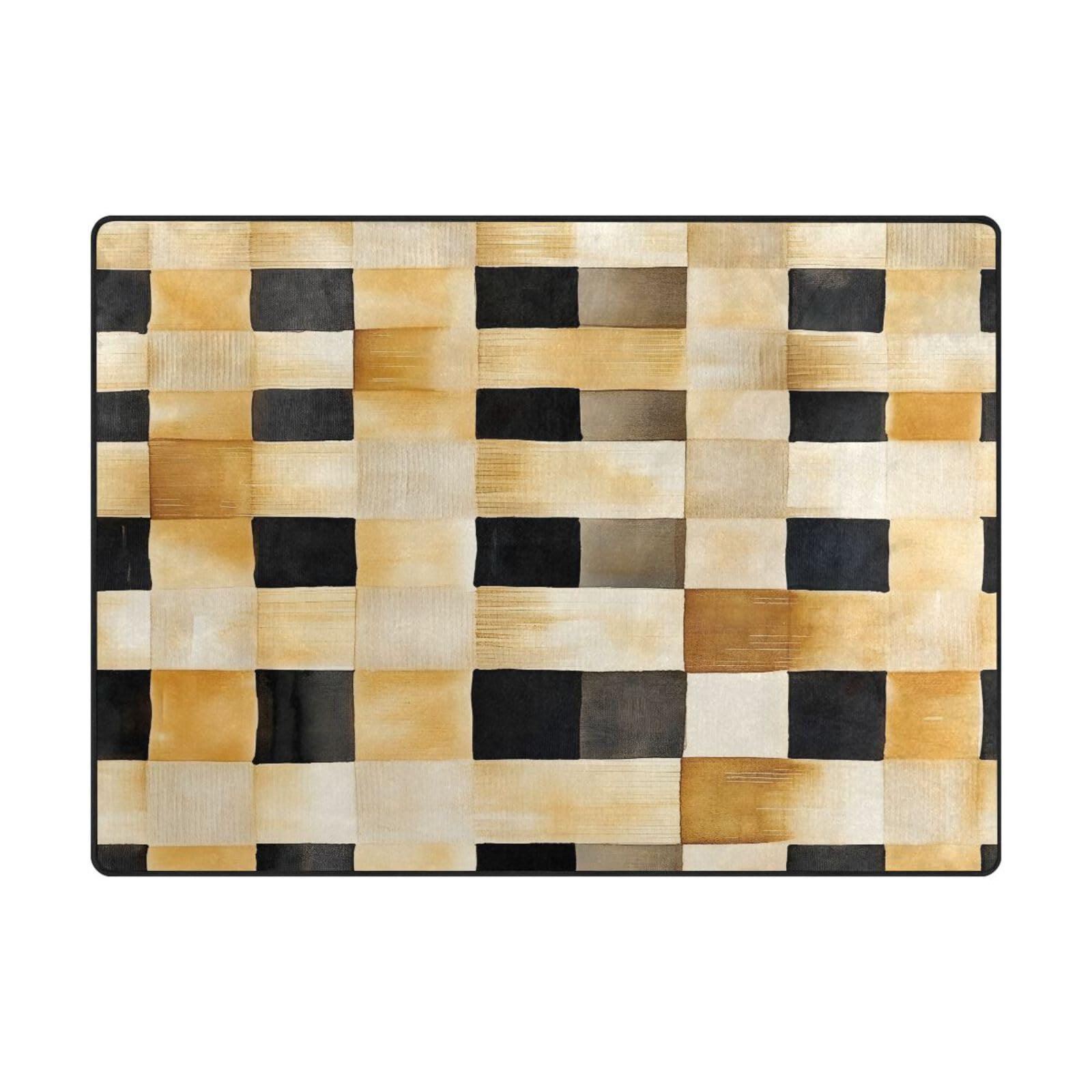 Grand tapis à carreaux style contemporain et texture ultra douce 203x147cm