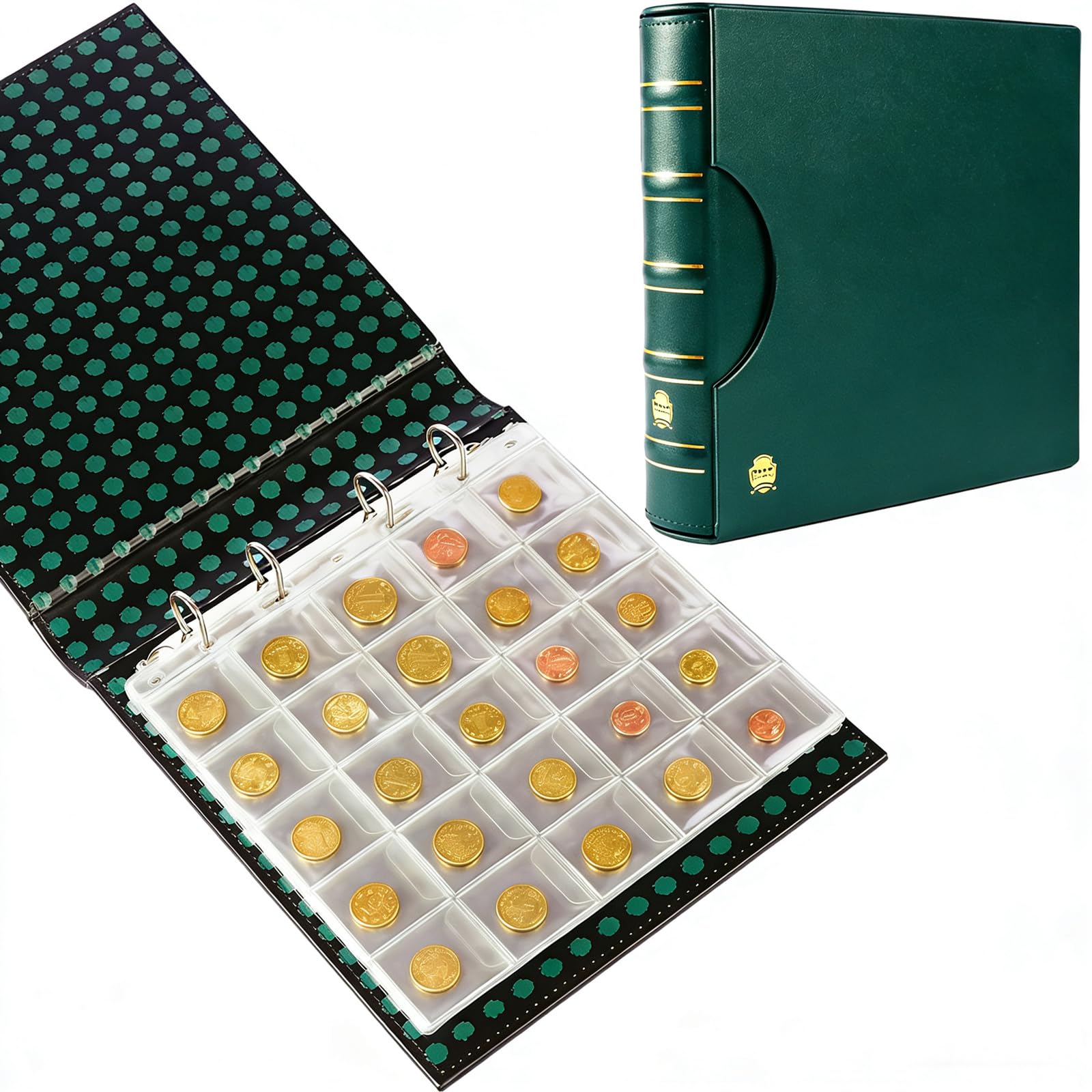 Ettonsun Album professionale da collezione con 250 tasche per monete, 4,6 x 4,1 cm, per collezionisti (verde)