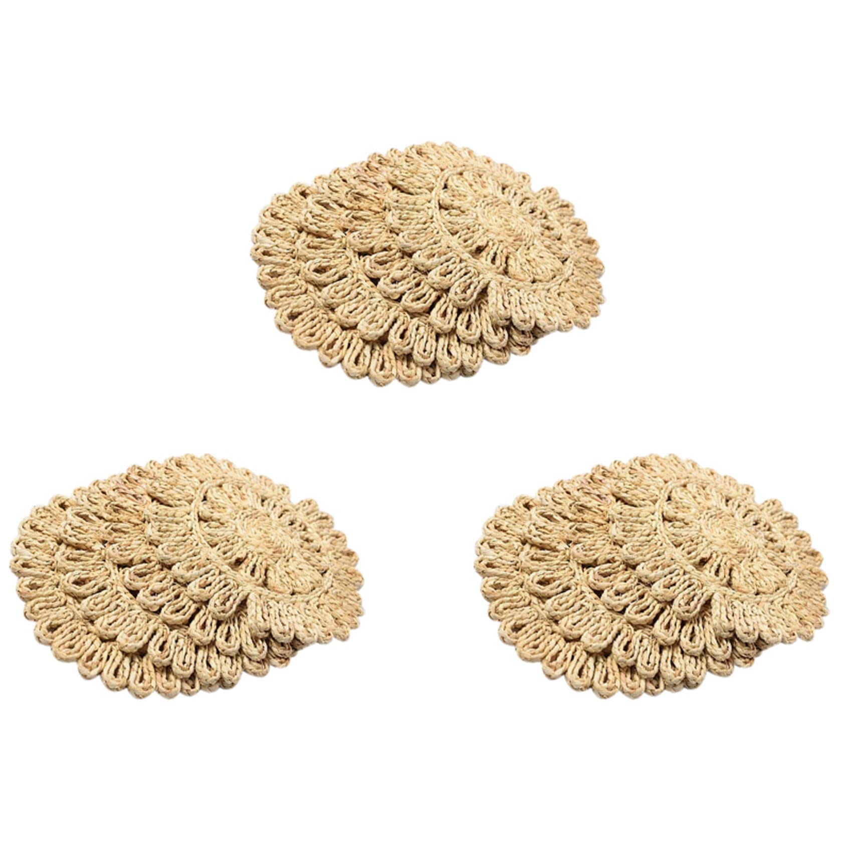 Hndhbfgrt 12X Round Woven Placemat for Dining Table,Natural Braided Rattan Tablemat Hollow Wicker Plates