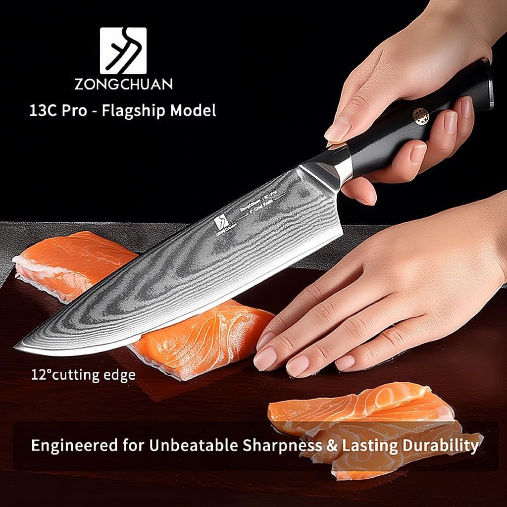 Chef Knife,8inch Damascus knife,67-Layer High Carbon Stainless Steel Kitchen Knife,Professiona Sharp Cutting Knives with Ergonomic G10 Black Handle,Gift Box for Home and Kitchen Birthday Gift