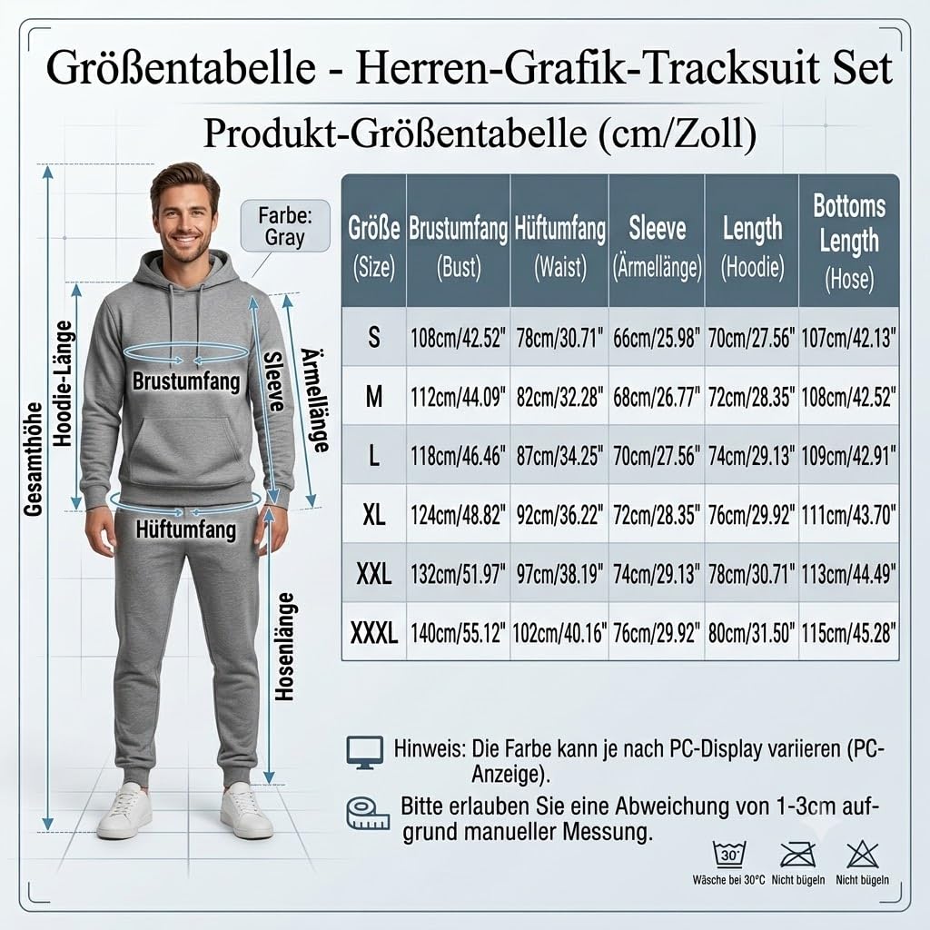 Generisch Chándal holgado para hombre, conjunto de chándal con bolsillos, traje de casa, traje de manga larga, traje deportivo, sudadera con capucha y pantalones de chándal