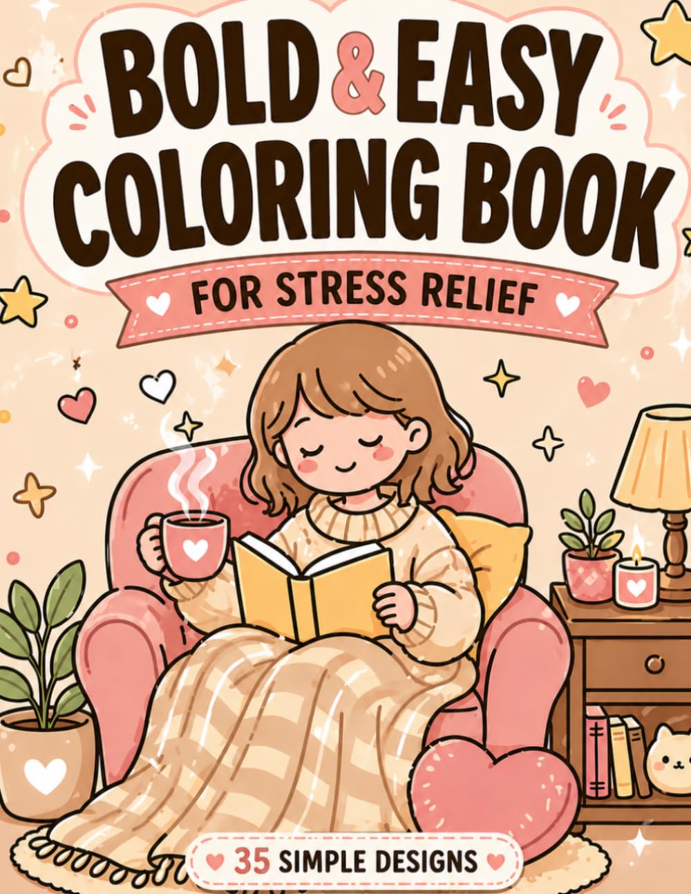 Bold & Easy Coloring Book: For Stress Relief & Relaxation | Cozy Simple Designs for Adults