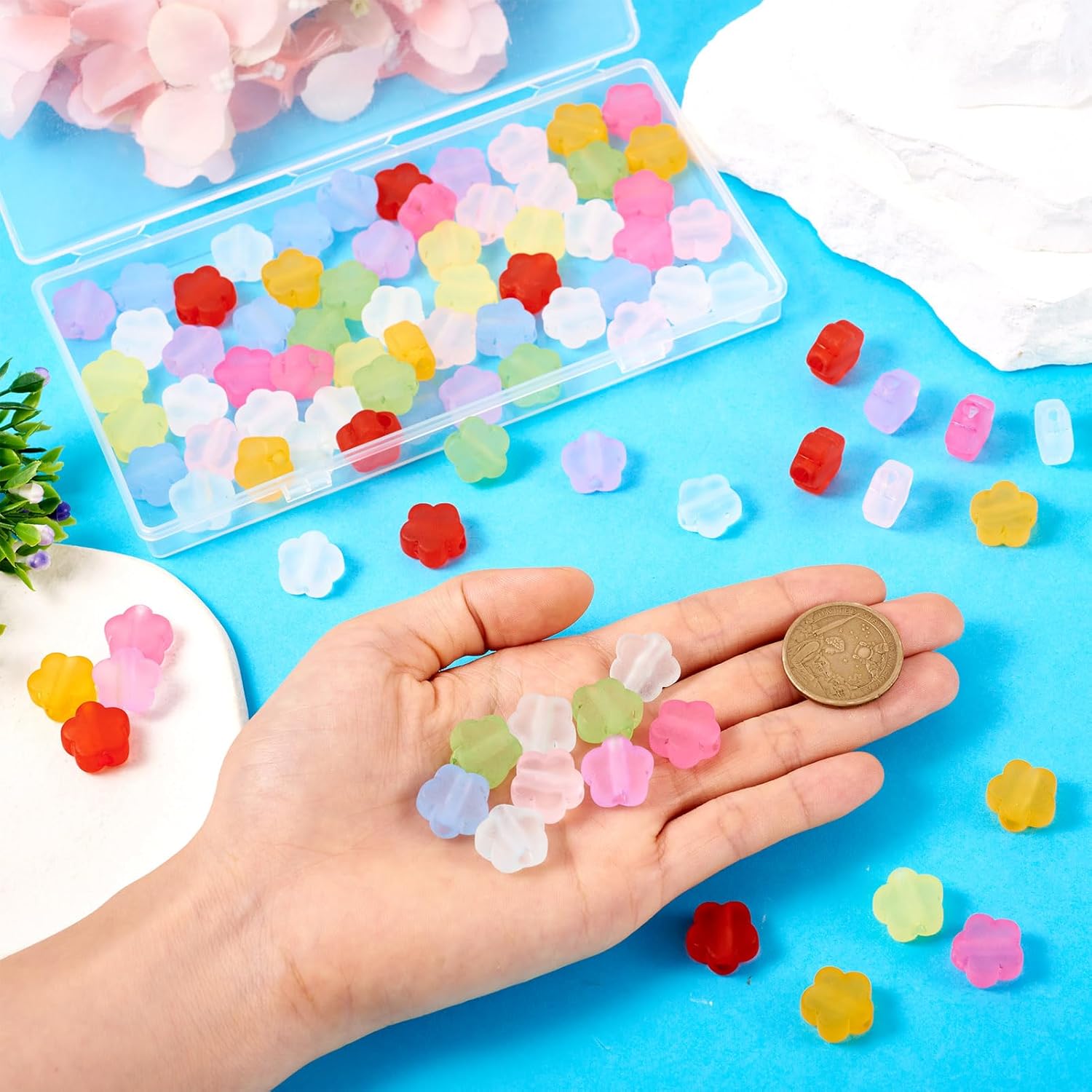 Craftdady Acrylic Flower Beads 100Pcs Colorful Blossom Loose Spacer Bead Cute 5-Petal Floral Beads Frosted Flower Shape Beads for DIY Craft Jewelry Making, Hole: 3 mm - Image 4