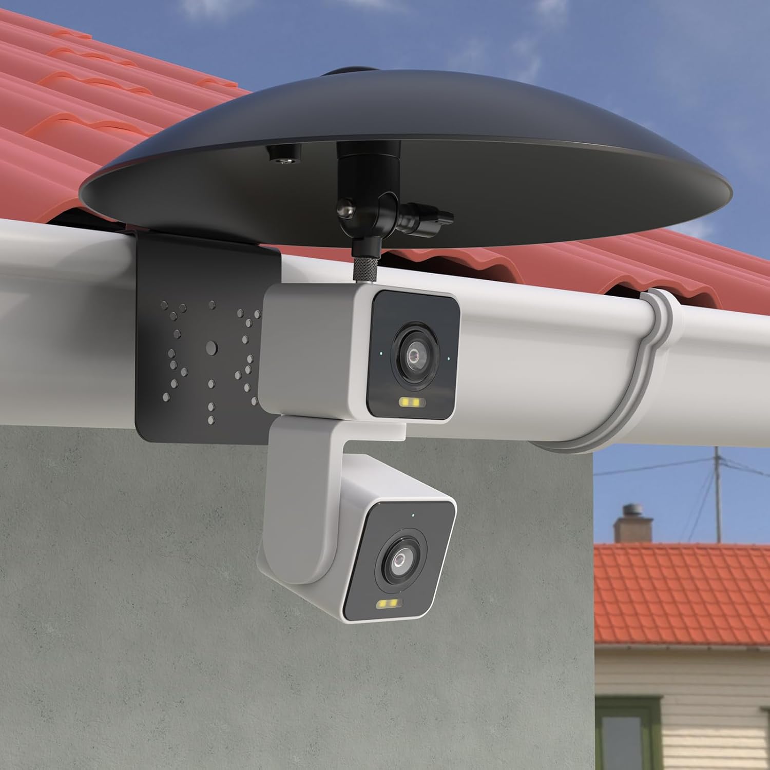 Outdoor Camera Sun rain Shade Shield Cover with Adjustable Gutter Mount for WYZE Cam Pan V1/V2/V3/V4,WYZE Duo Cam Pan,eufy Security Indoor Cam,TP-Link Tapo Pan/Kasa Pan/Tilt Cameras (Black)