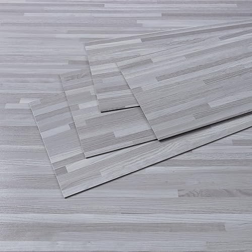 CRE8TIVE 24-Pack Light Grey Peel and Stick Floor Tile Butcher Block Wood Look Vinyl Plank Flooring Waterproof 6"x36" Vinyl Wood Planks Temporary Laminate Flooring Tiles for Kitchen Bedroom Bathroom
