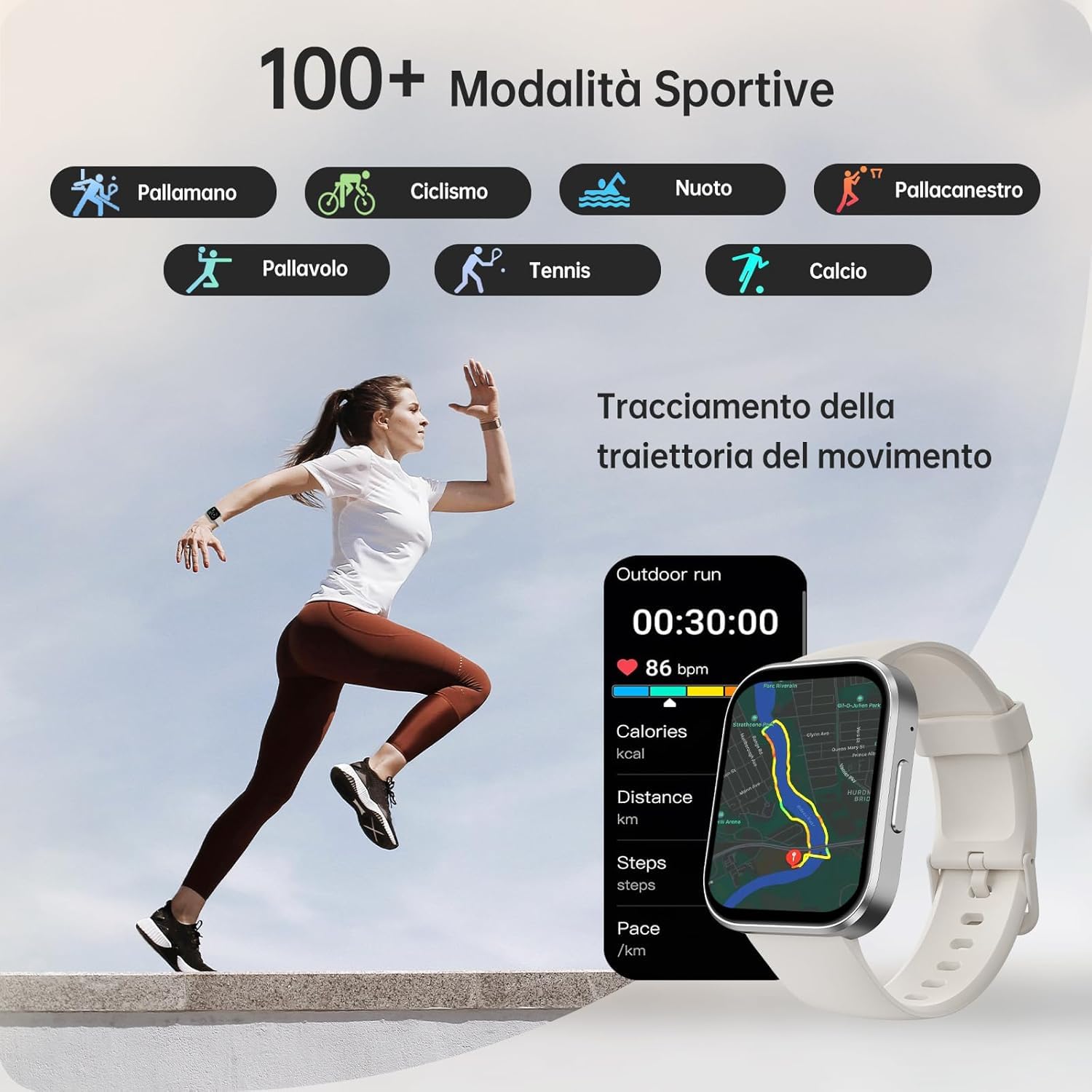 OBA OUKITEL BT103 Smartwatch unisex 1.91" 100+ Modalità Sport Contapassi/Sonno/Cardiofrequenzimetro, Fitness Tracker per iOS Android Bianco