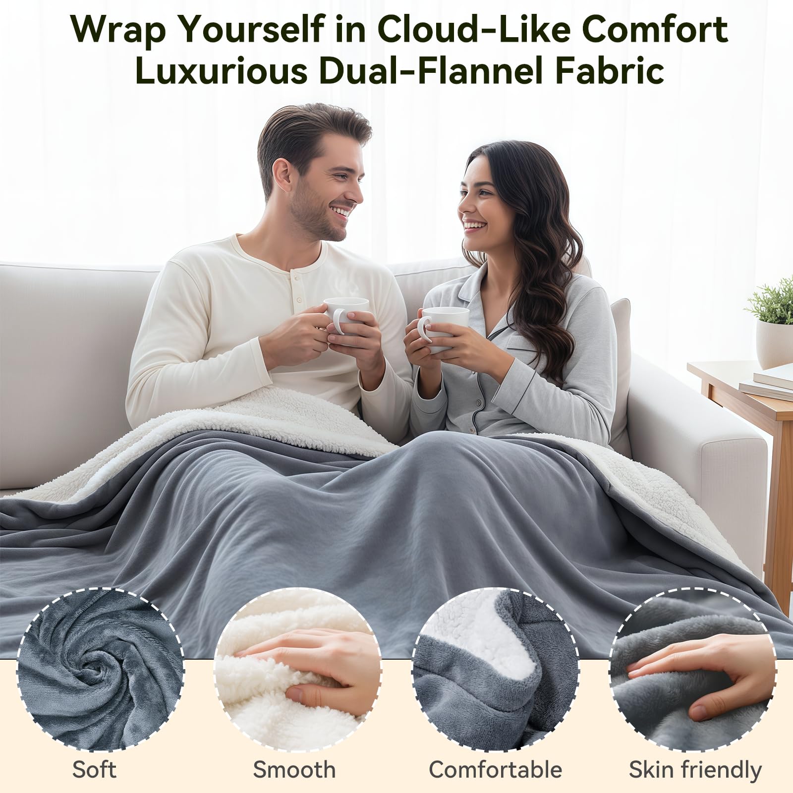 Coperta Elettrica Riscaldante Qoosea 160x130 cm - Spegnimento Automatico 1-9h - 9 Livelli di Calore - Coperta in Peluche Sherpa Lavabile - Protezione Surriscaldamento - per Letto e Divano (Grigio)