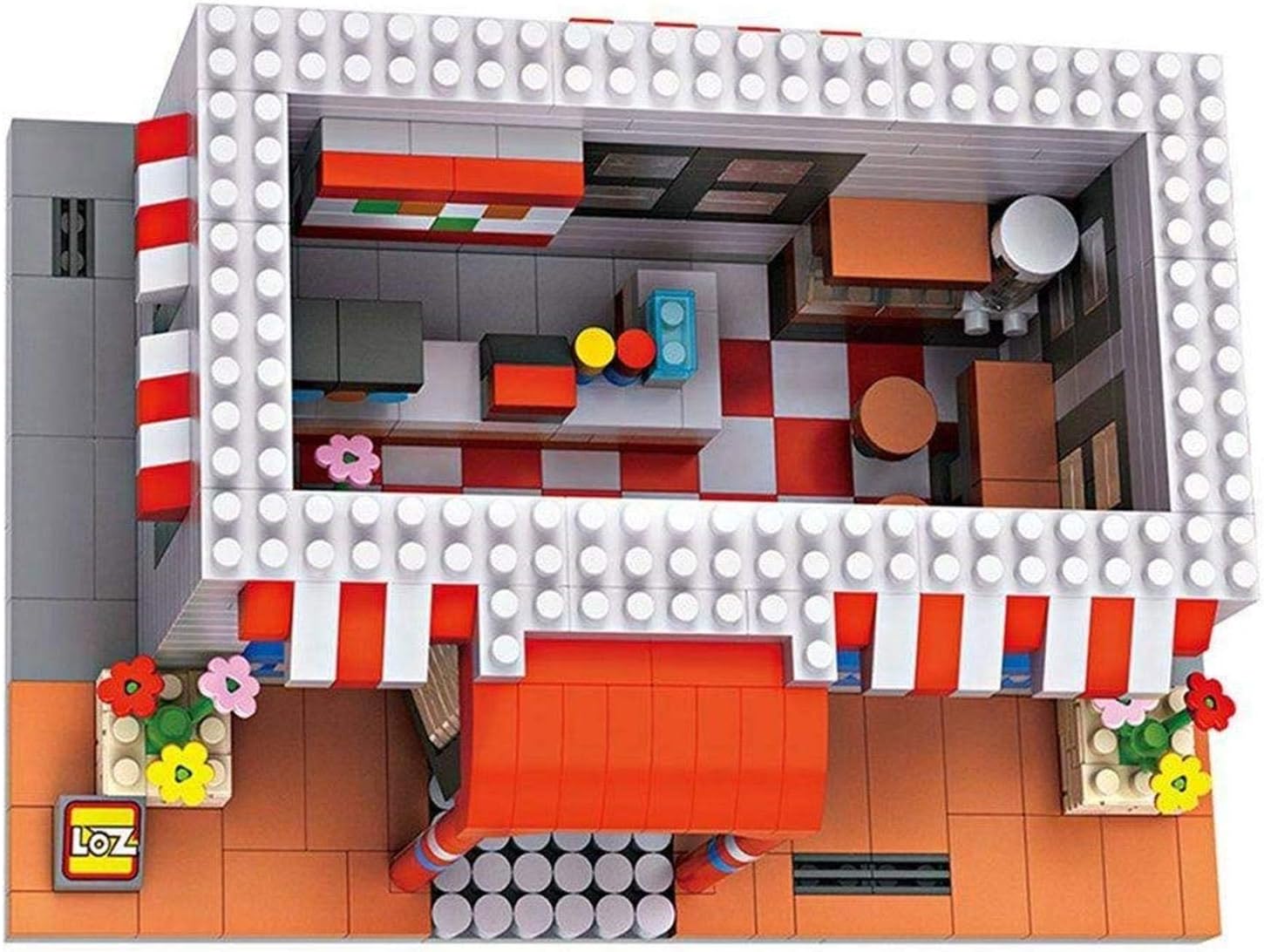 Atas ke bawah view of the LOZ Mini Block Fast Food Burger restaurant interior