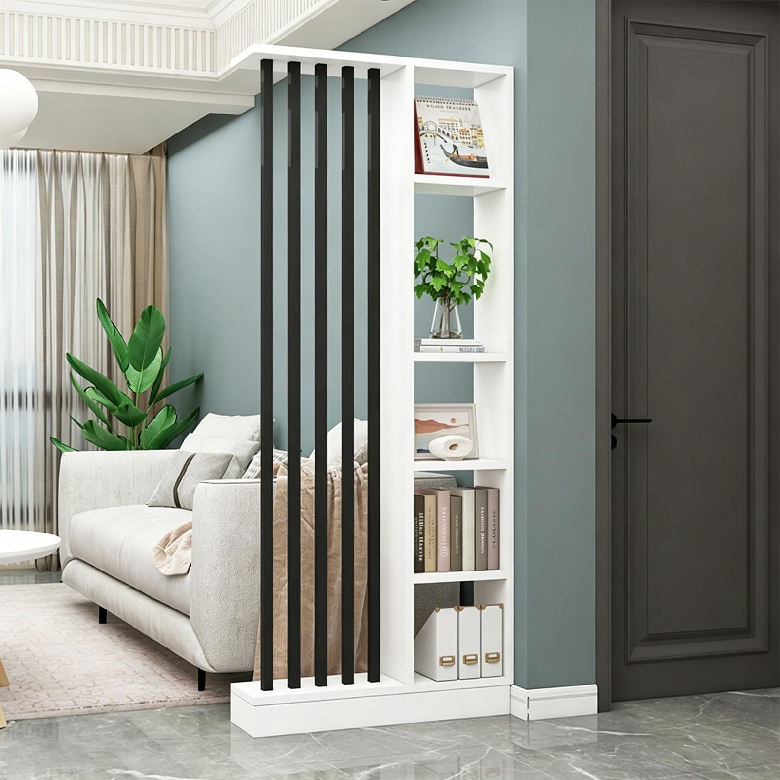 Moderno divisorio da parete, elegante espositore in legno per armadio, divisorio autoportante (bianco-A, 80 cm)