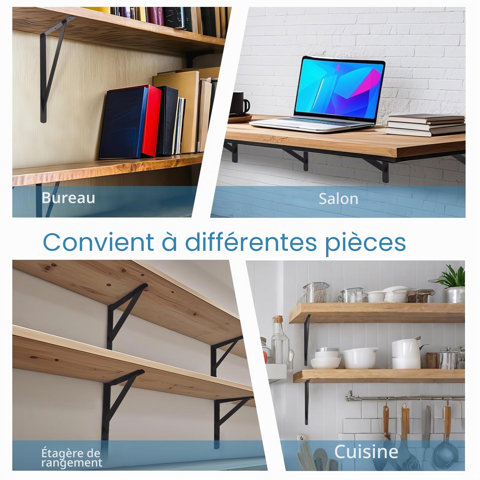Lot de 4 équerres pour charges lourdes I 375 x 600 mm I Support mural étagère capacité de charge 150 kg I Supports d'étagère | Console murale (4 pièces)