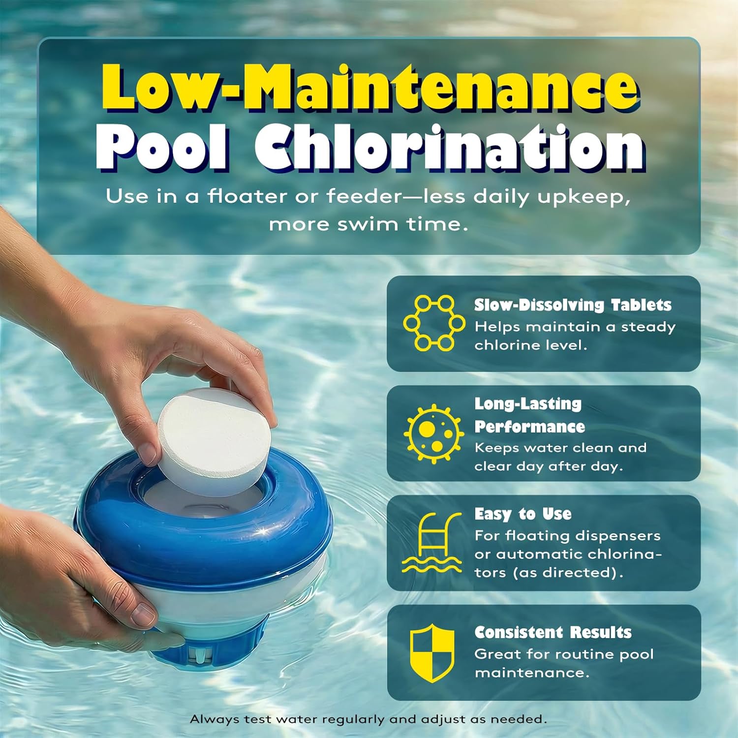 50 LBS Chlorine Tablets 3 Inch - 99% Trichloro & 90% Available Chlorine - Slow Dissolving Stabilized Pool Sanitizer, UV Protected Pucks for Swimming Pools, Spas - 50 LBS