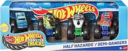 Hot Wheels - Set 4 Monster Trucks, confezione da quattro veicoli in scala 1:64 con ruote giganti e design da urlo, ispirati ai personaggi della serie, 3+ anni, JJT67
