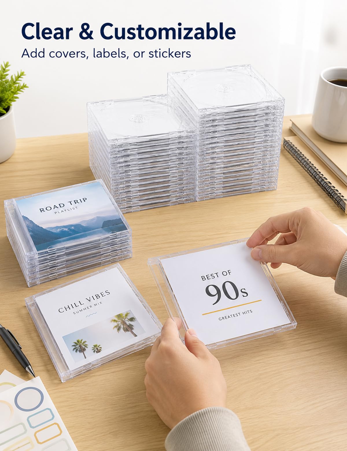 Confezione da 25 custodie vuote per CD da 10,4 mm, in plastica trasparente, per dischi singoli standard, custodie per protezione e sostituzione, custodie vuote per DVD con vassoio assemblato
