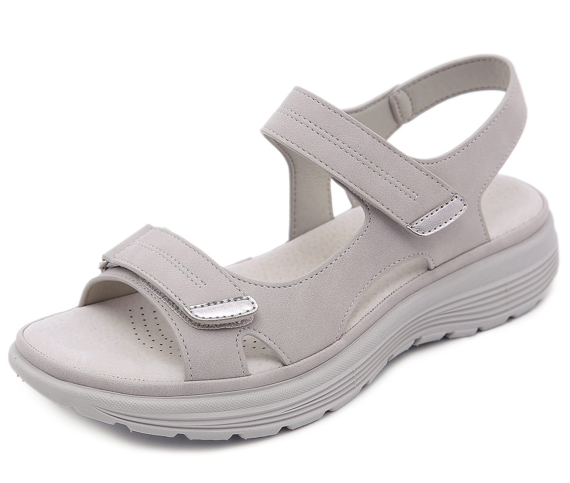 SMajong Sandali Ortopedico con Adjustable Strappo Estivi Leggere Comode in Cuoio Artificiale con Zeppa Vintage Moda Scarpe Versatili, 35-42 EU