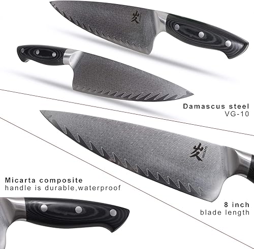 Miniatura 41 de SAMCOOK Kiritsuke Cuchillo de chef – Cuchillo profesional afilado de Damasco de 8 pulgadas – Cuchillo japonés VG-10 de acero inoxidable de alto
