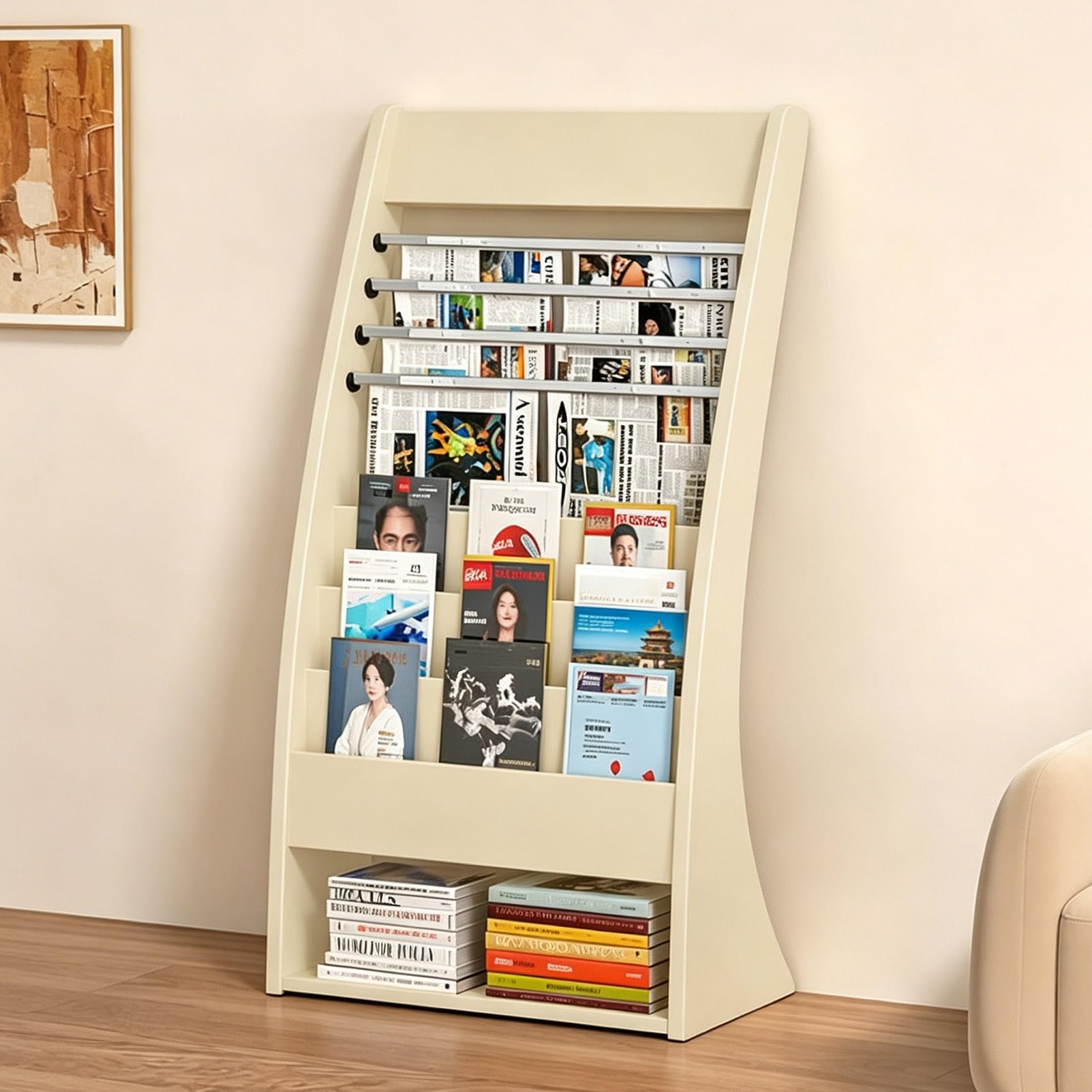 TRAGLO Wooden Magazine Racks Floor Newspaper Display Stand Brochure Holder