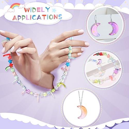 Miniatura 5 de Suzile 200 cuentas de luna, cuentas de estrella de 0.630 in, cuentas de cristal de luna creciente, dijes de luna de 0.394 in, cuentas espaciadoras