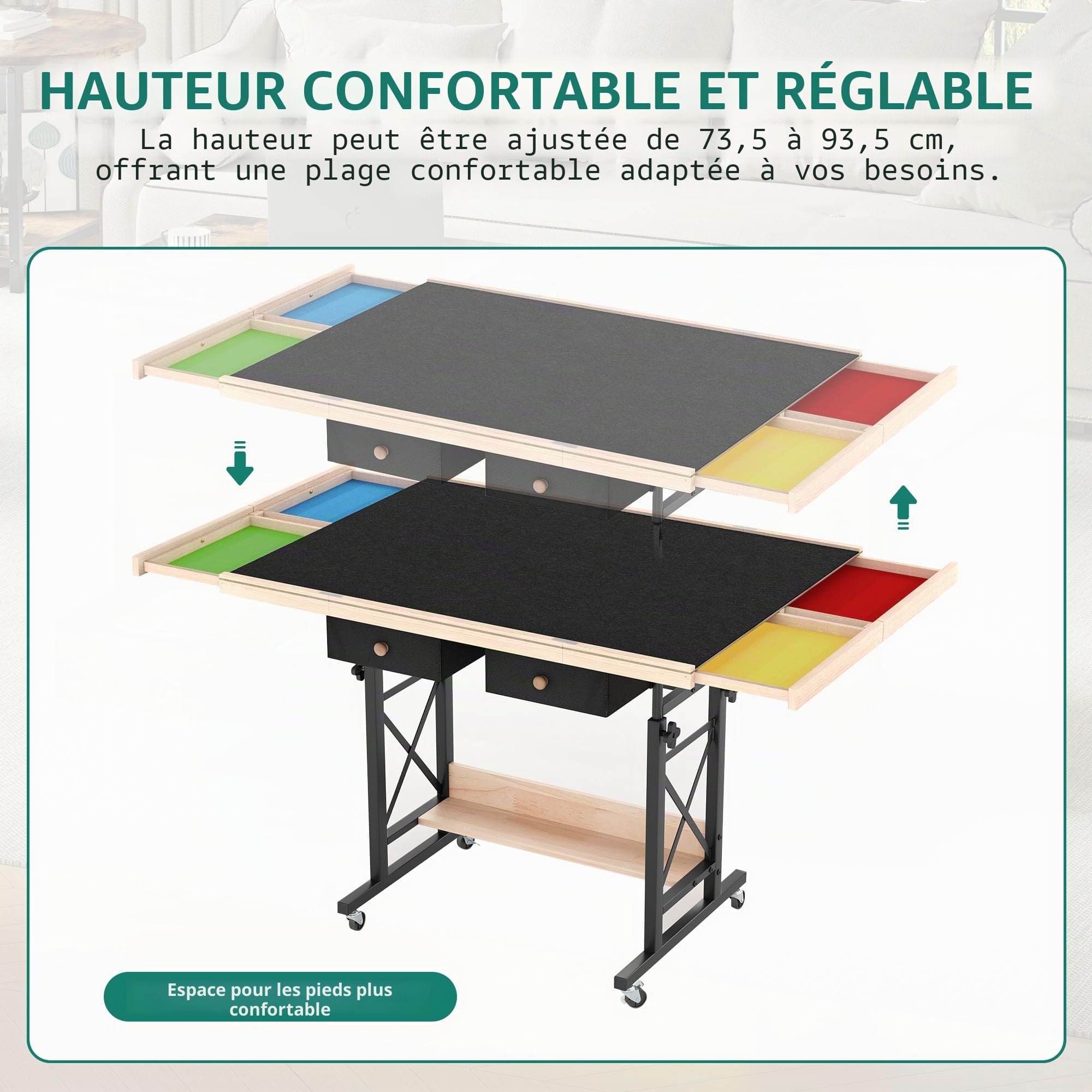 YITAHOME Table de puzzle de 1500 pièces avec 4 tiroirs, planche de puzzle inclinable réglable avec angle d'inclinaison et réglage de la hauteur, tables de puzzle portables avec couvercle et étagère de