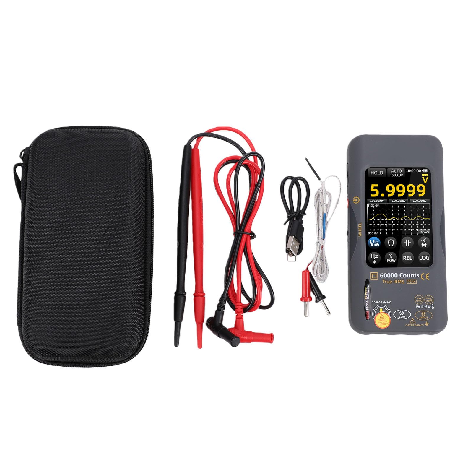 Multimetro Touch Screen per Tester per Pannelli Solari, 60000 | Misuratore di Energia Solare, TFT da 3,98 Pollici, Ricaricabile 3000 MAh, Registratore Dati, ABS, Test Fotovoltaico