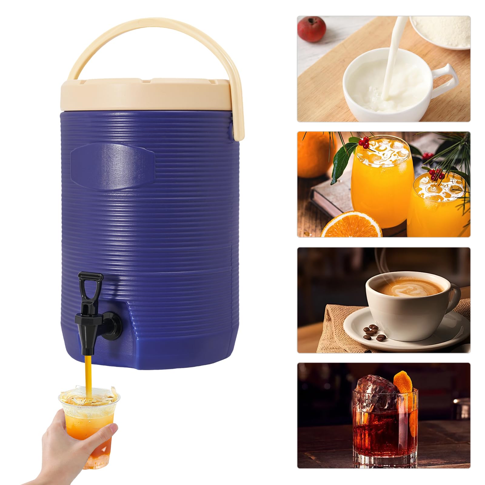 Dispenser di bevande in acciaio inox, 15 litri, con rubinetto, per caldo e freddo, 8 ore, dispenser di acqua calda portatile per caffè, tè e feste (blue)