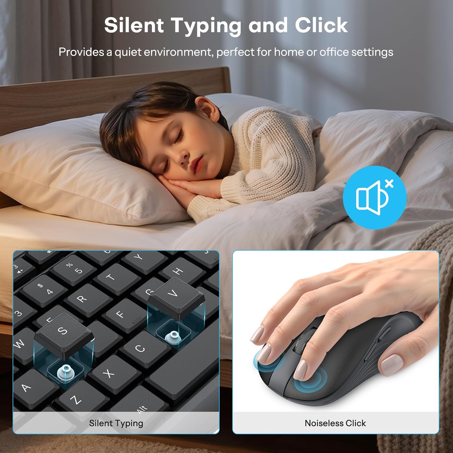 Wireless Keyboard and Mouse Combo, 2.4G Full Size Silent Keyboard with Phone Holder Slot, 3 Level DPI＆Quiet Click Mouse, OMOTON Ergonomic Cordless Keyboard Mice for Computer/Laptop/Windows (BlackGrey)