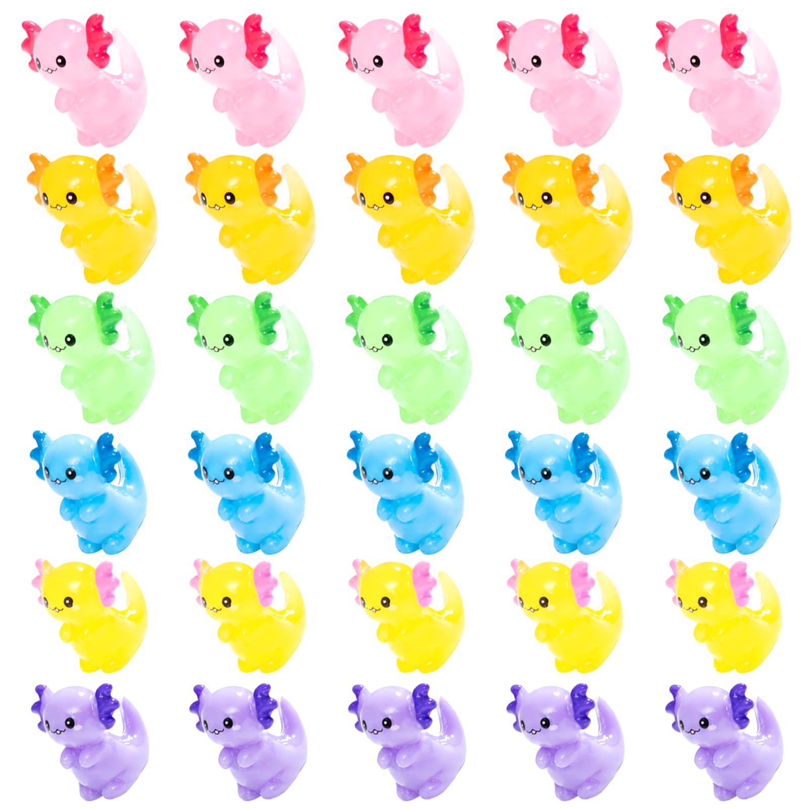 30Pcs Mini Axolotl Figures, Luminous Mini Resin Animals, Cute Axolotl Ornament with 6 Color, Tiny Animals for Desk & Car Decor, Mini Animal for Dollhouse, Fairy Garden, Party Bags Fillers & DIY Crafts