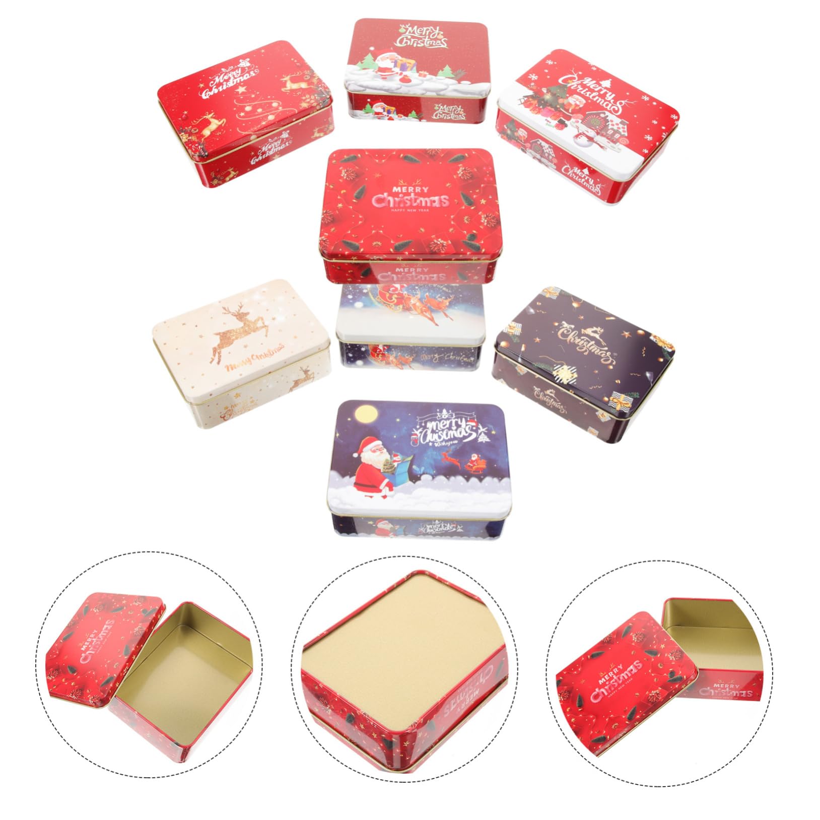 SEWOART Lot De 8 Boîtes à Cartes En Fer-blanc 12 Cm Avec Couvercle Boîtes De Noël Décoratives Métalliques Festives Pour Petits Objets Occasions De Noël Présents Et Décoration