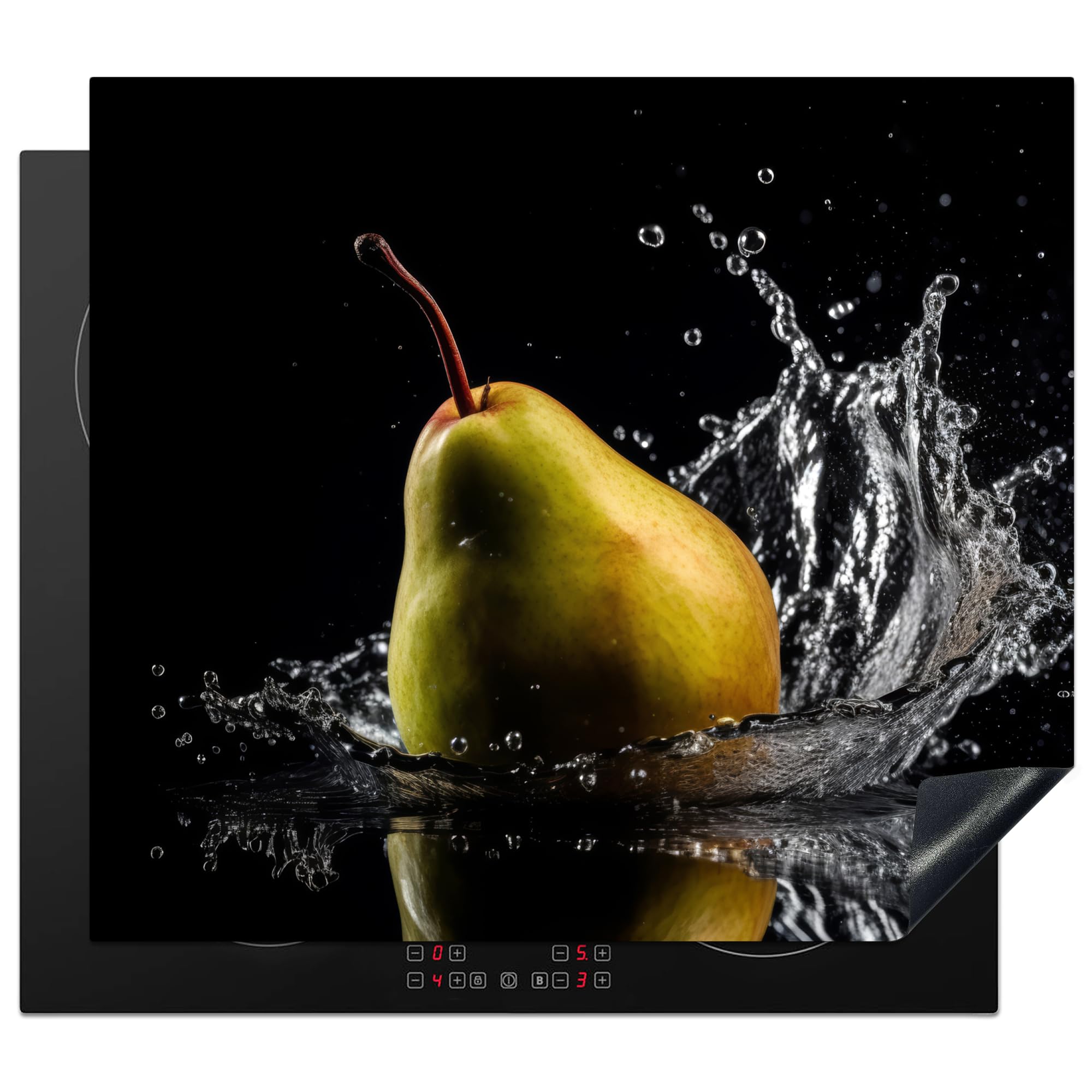 KitchenYeah© Induction Hob Protector Mat 20.1"x23.2" / 59x51 cm Cooker Top Protectors Cover Ceramic Covers Electric Hobs Vinyl Pear - Fruit - Water - Black