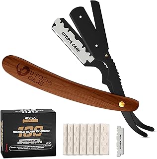 Utopia Care Barber Straight Razor for Men- 100pc Wooden Straight Edge Razor | Premium Beard Grooming; Gifts For Men