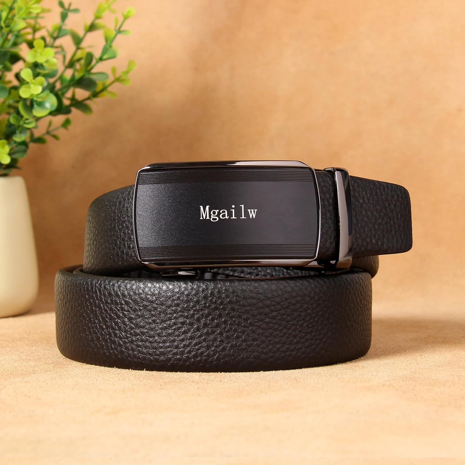 Men's Leather Ratchet Belt 1 3/8" Genuine Leather Automatic Buckle Dress & Casual Trim to Fit