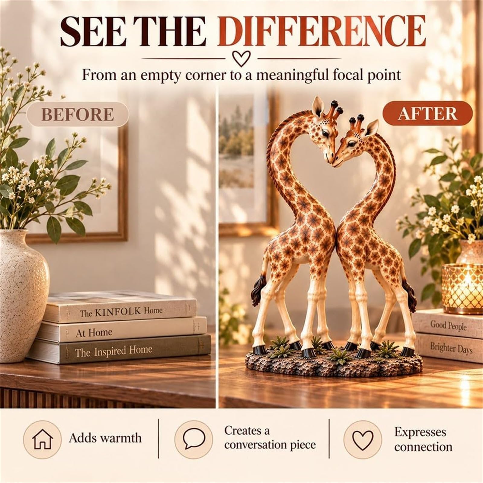 Scultura Cuore di Giraffe, Statuina Coppia di Giraffe, Dettaglio Savana