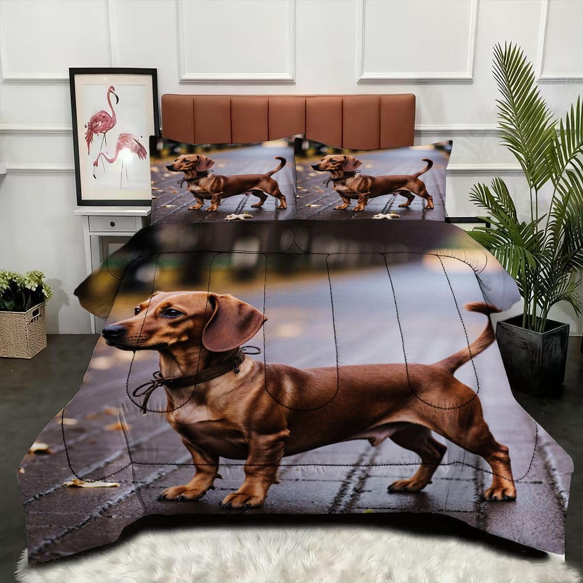 Couette 240 x 260 cm Chien animal avec parure lit microfibre lavable deux personnes